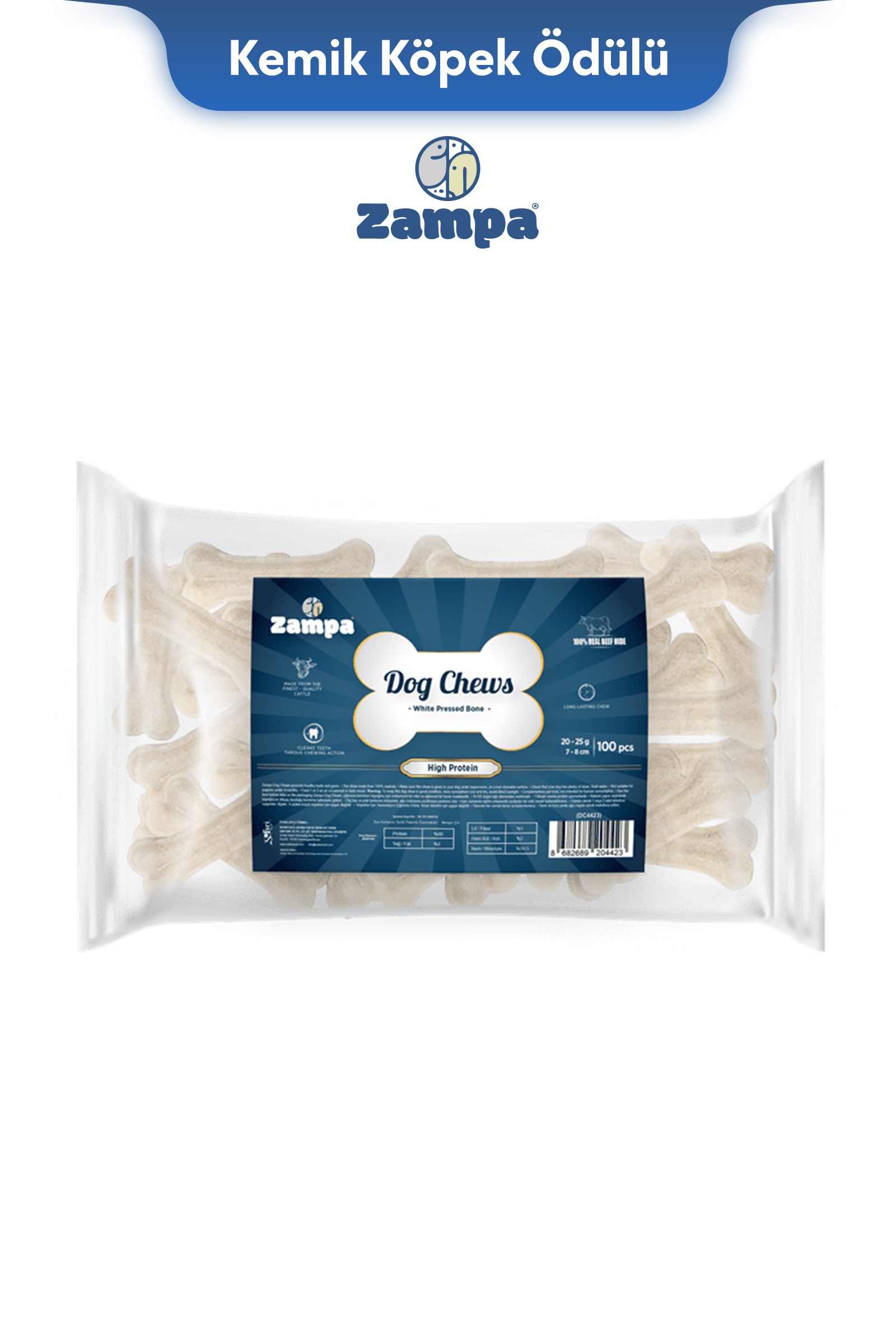 Zampa Beyaz Press Kemik Köpek Ödülü 100 lü 20-25g