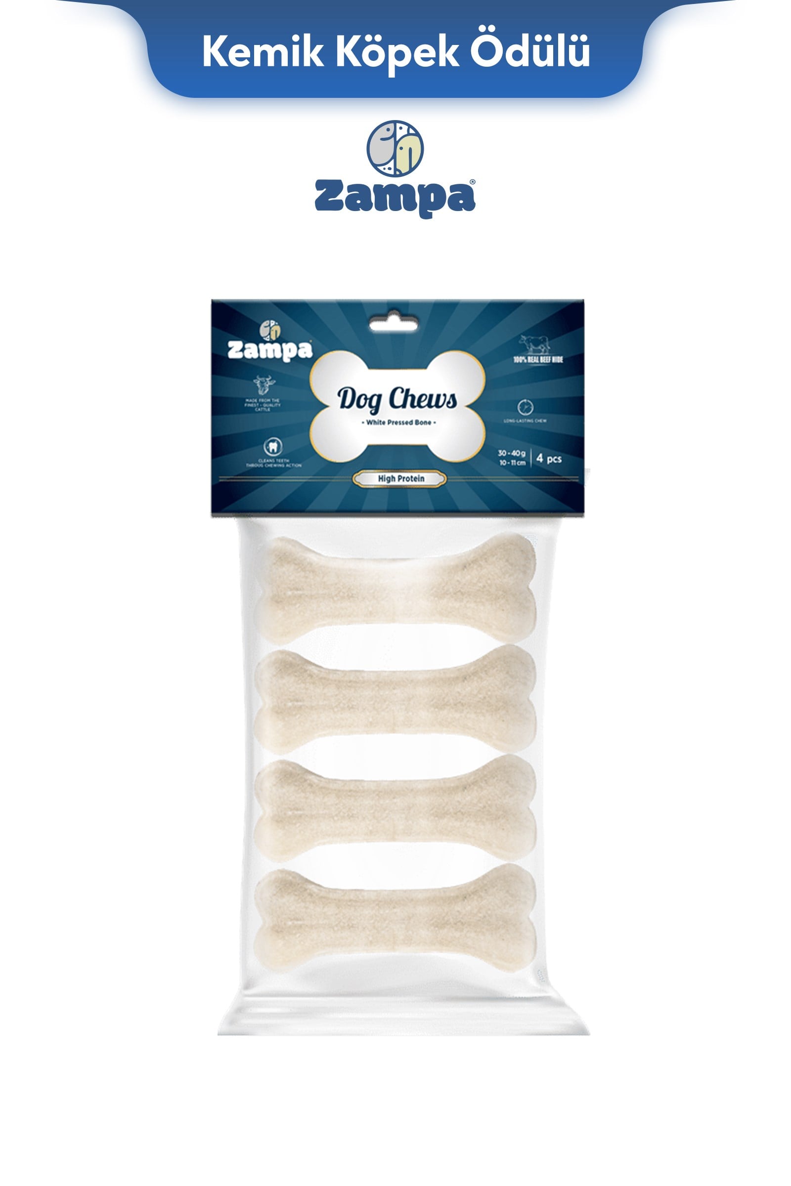 Zampa Beyaz Press Kemik Köpek Ödülü 4 lü 30-40g