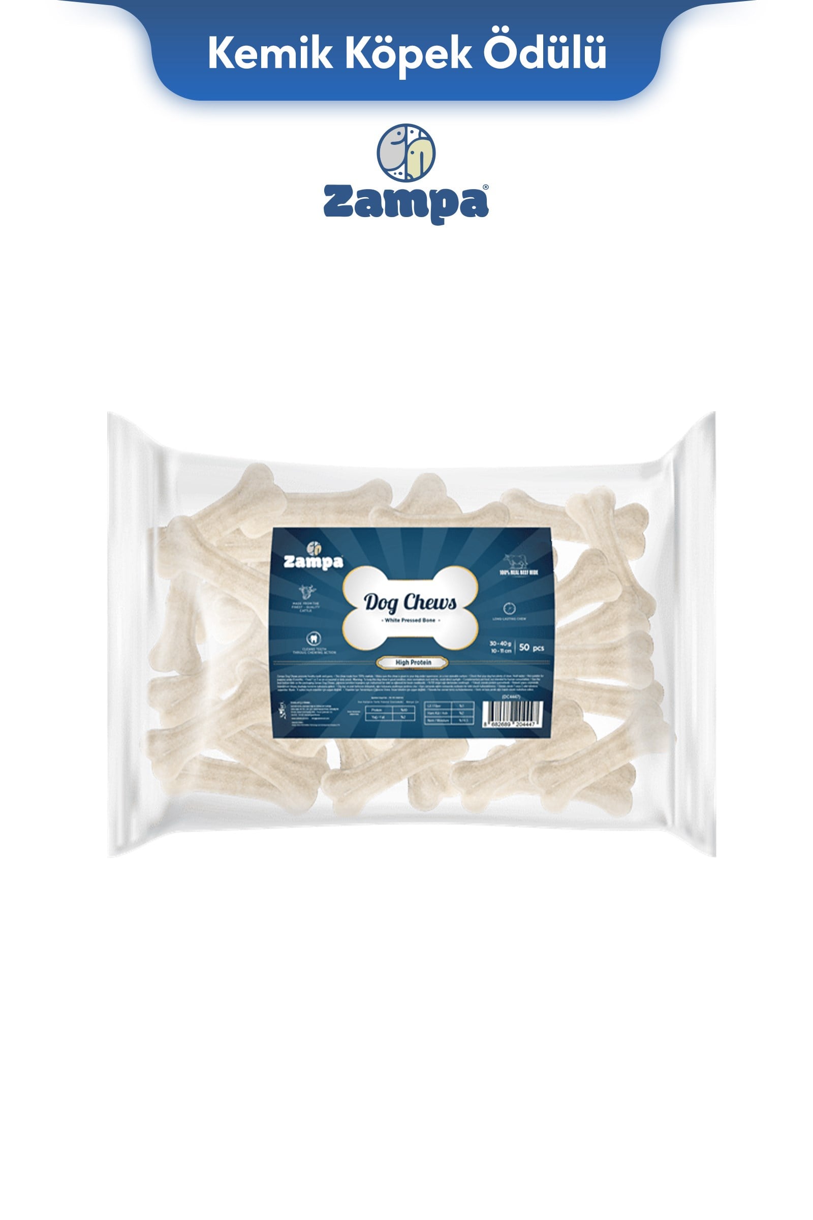 Zampa Beyaz Press Kemik Köpek Ödülü 50 li 30-40g