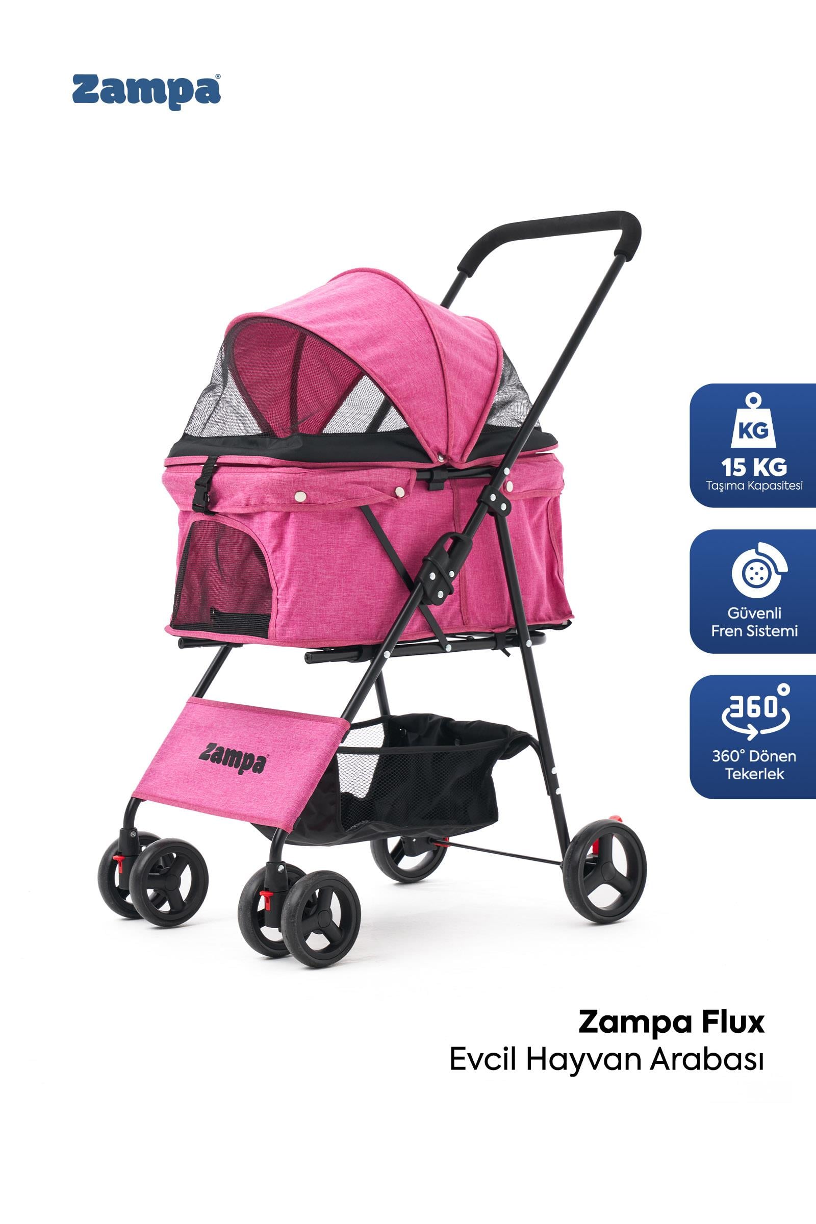 Zampa Flux Kedi & Köpek Arabası, Pembe, 45x63x93 cm