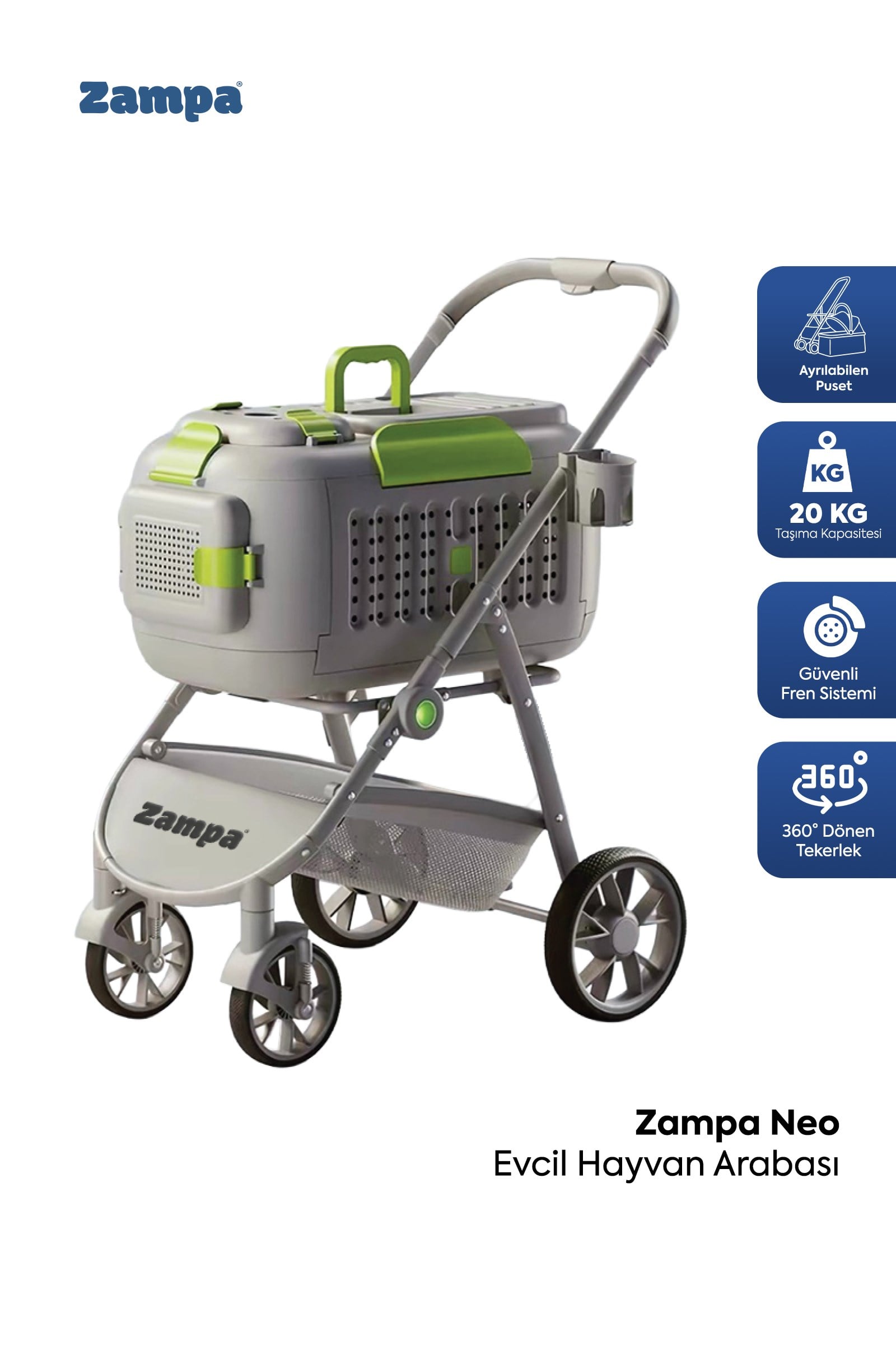 Zampa Neo Kedi & Köpek Arabası Gri