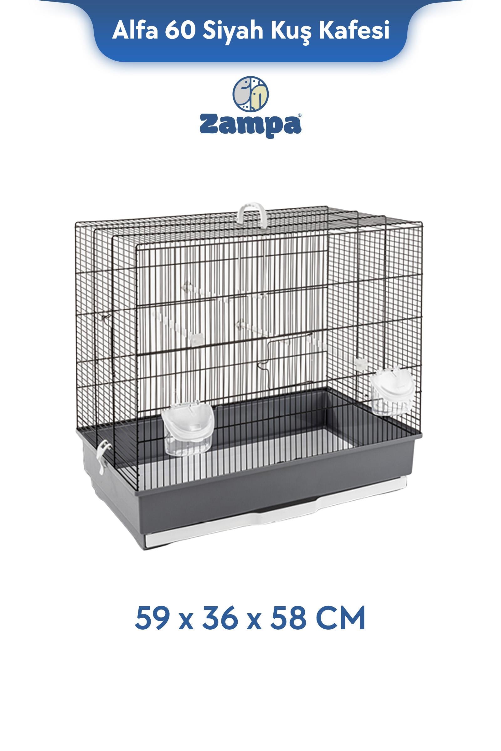 Zampa Plus ALFA 60 Siyah Kuş Kafesi 59x36x58 cm