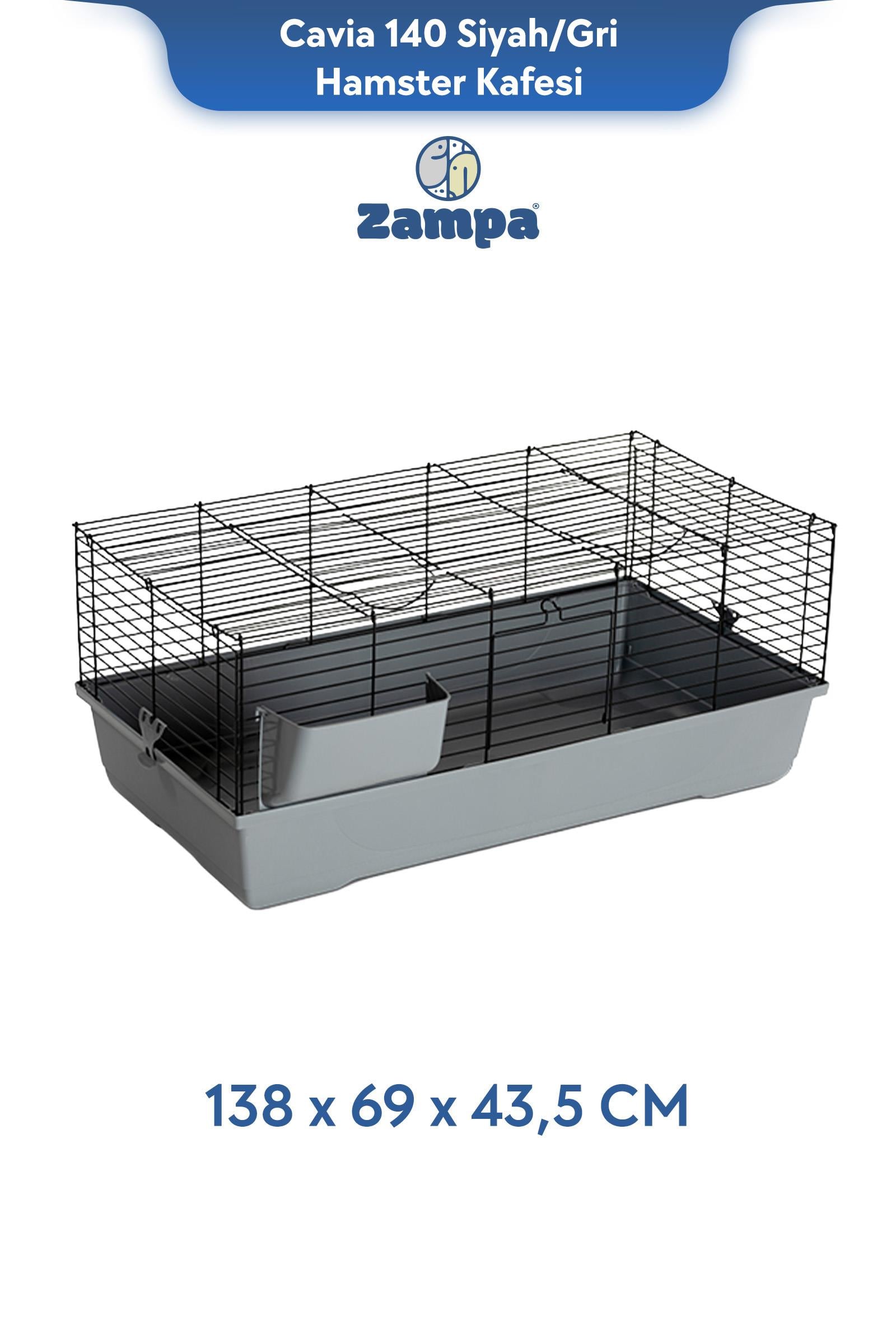 Zampa Plus Cavia 140 Düz Tavşan Kafesi Siyah/Gri 138x69x43,5 cm