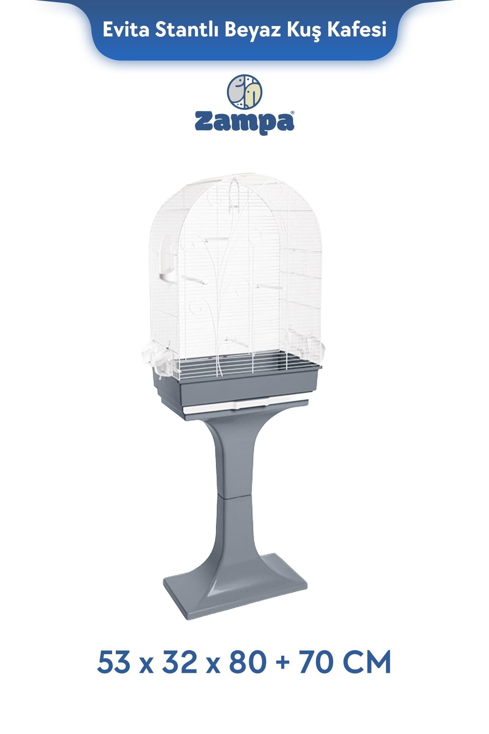 Zampa Plus Evita Stantlı Kuş Kafesi Beyaz 53x32x80 +70cm