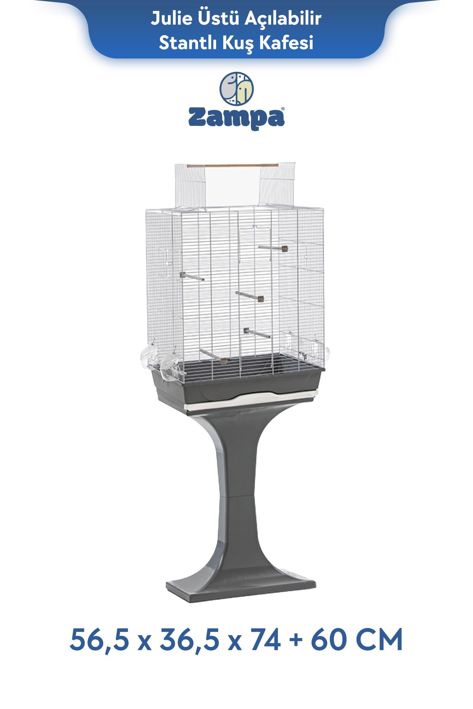 Zampa Plus Julie Üstü Açılabilir Stantlı Kuş Kafesi 56,5x36,5x74+60 cm