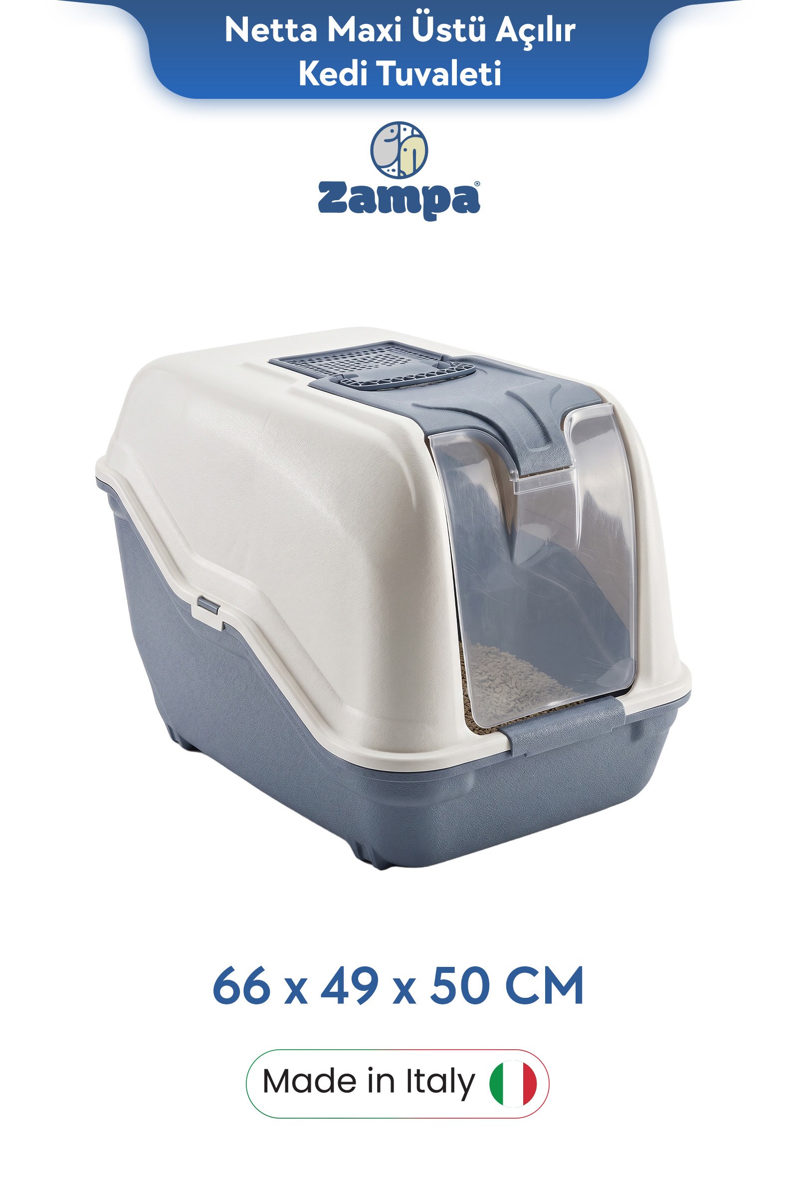 Zampa Plus Netta Maxi Üstü Açılır Kedi Tuvaleti 66x49x50 cm