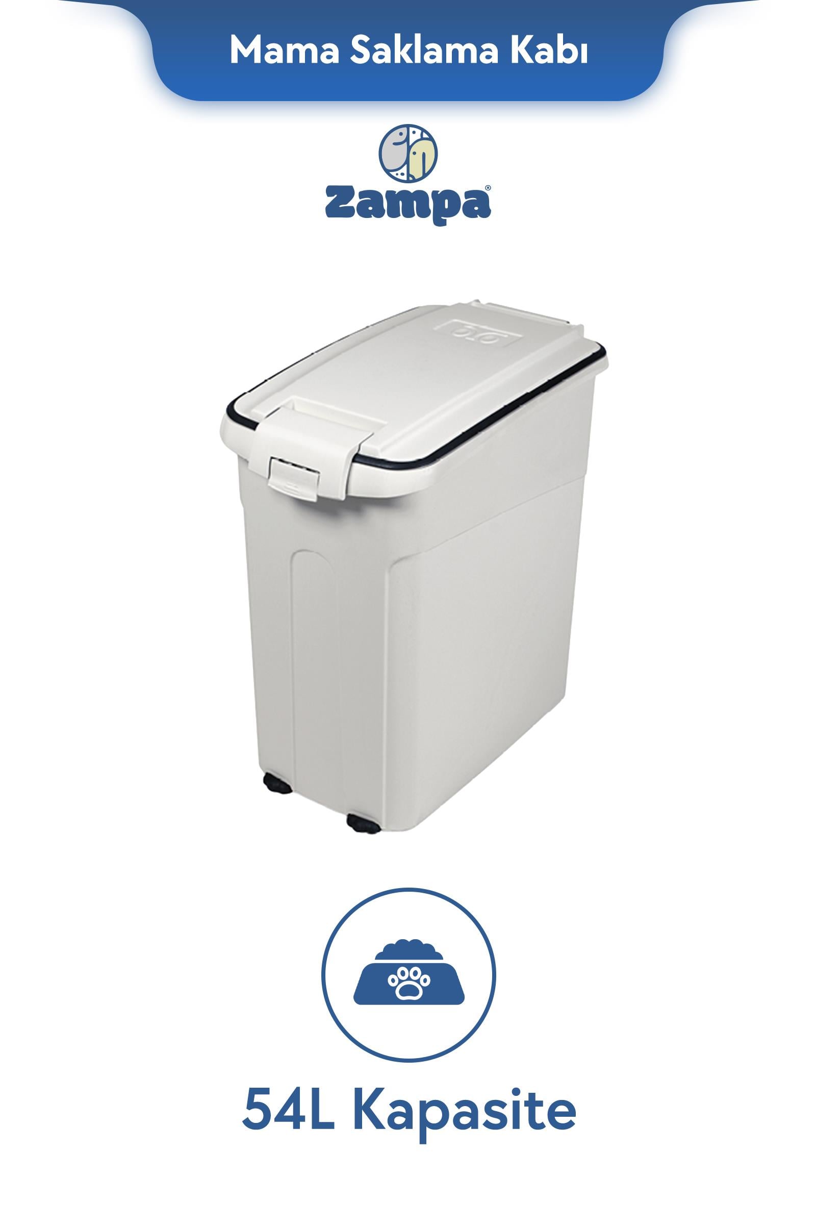 Zampa Plus Oto L Beyaz Mama Saklama Kabı (54L)