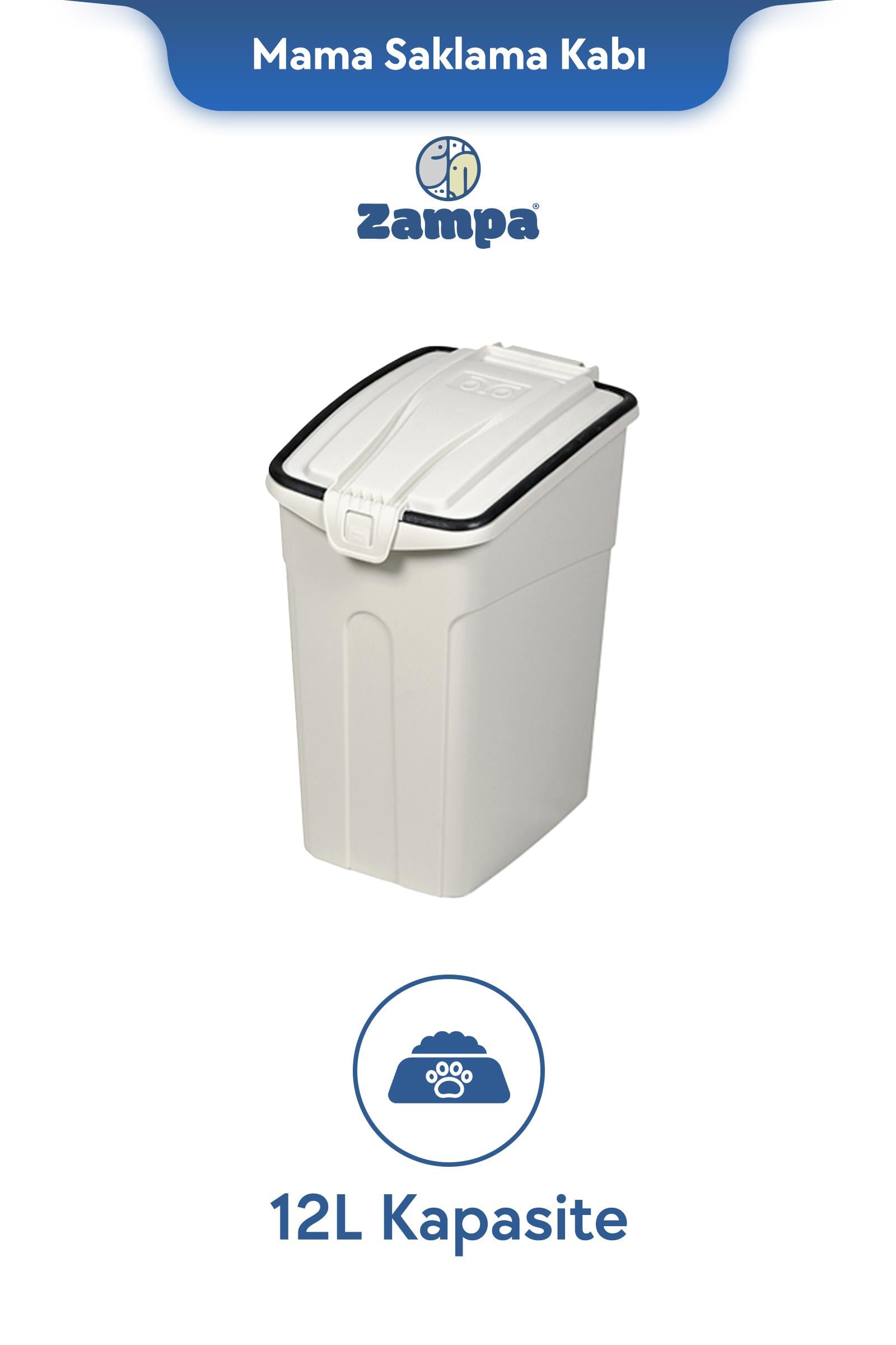 Zampa Plus Oto S Beyaz Mama Saklama Kabı (12L)