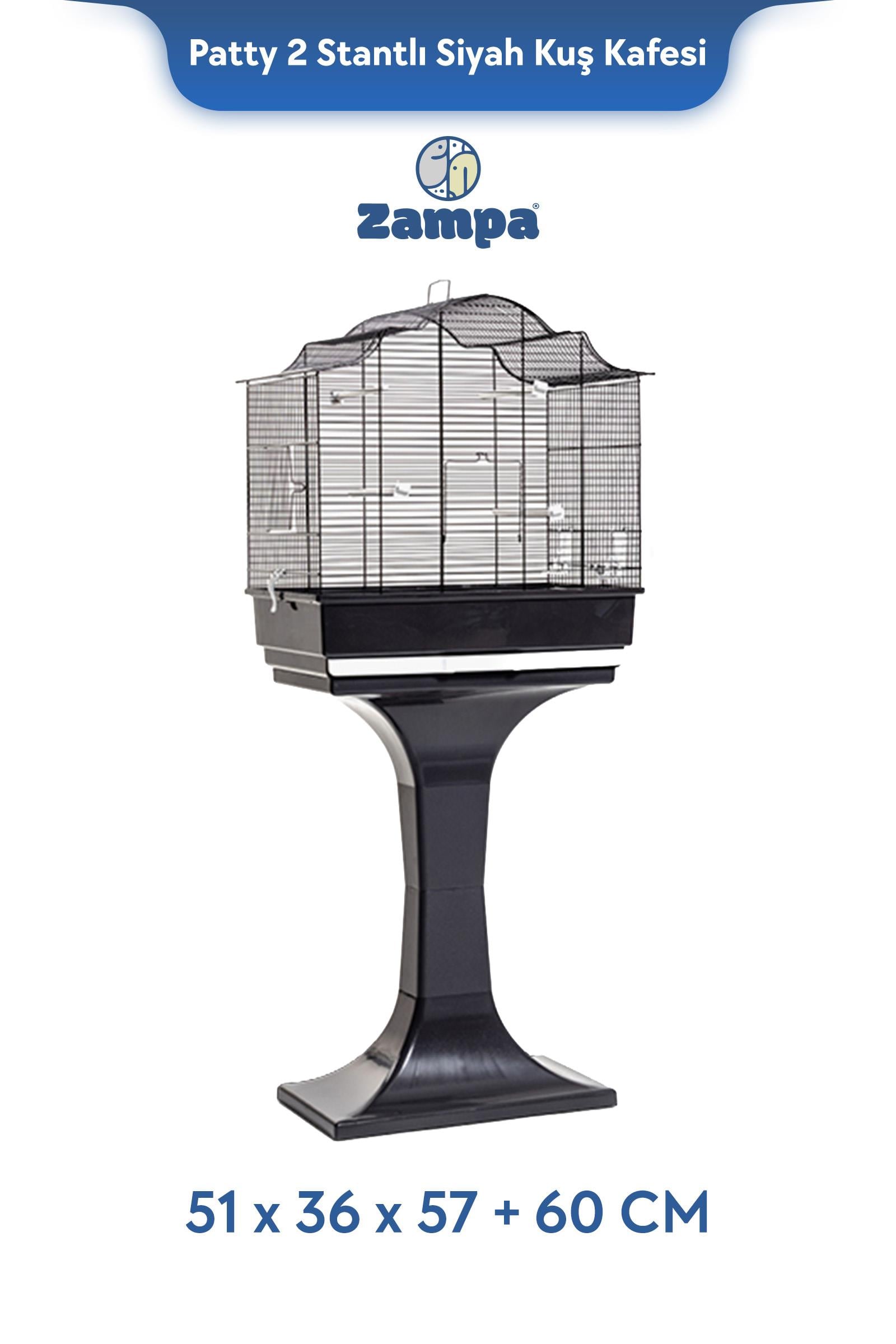 Zampa Plus Patty 2 Stantlı Kuş Kafesi Siyah 51x36x57+60cm