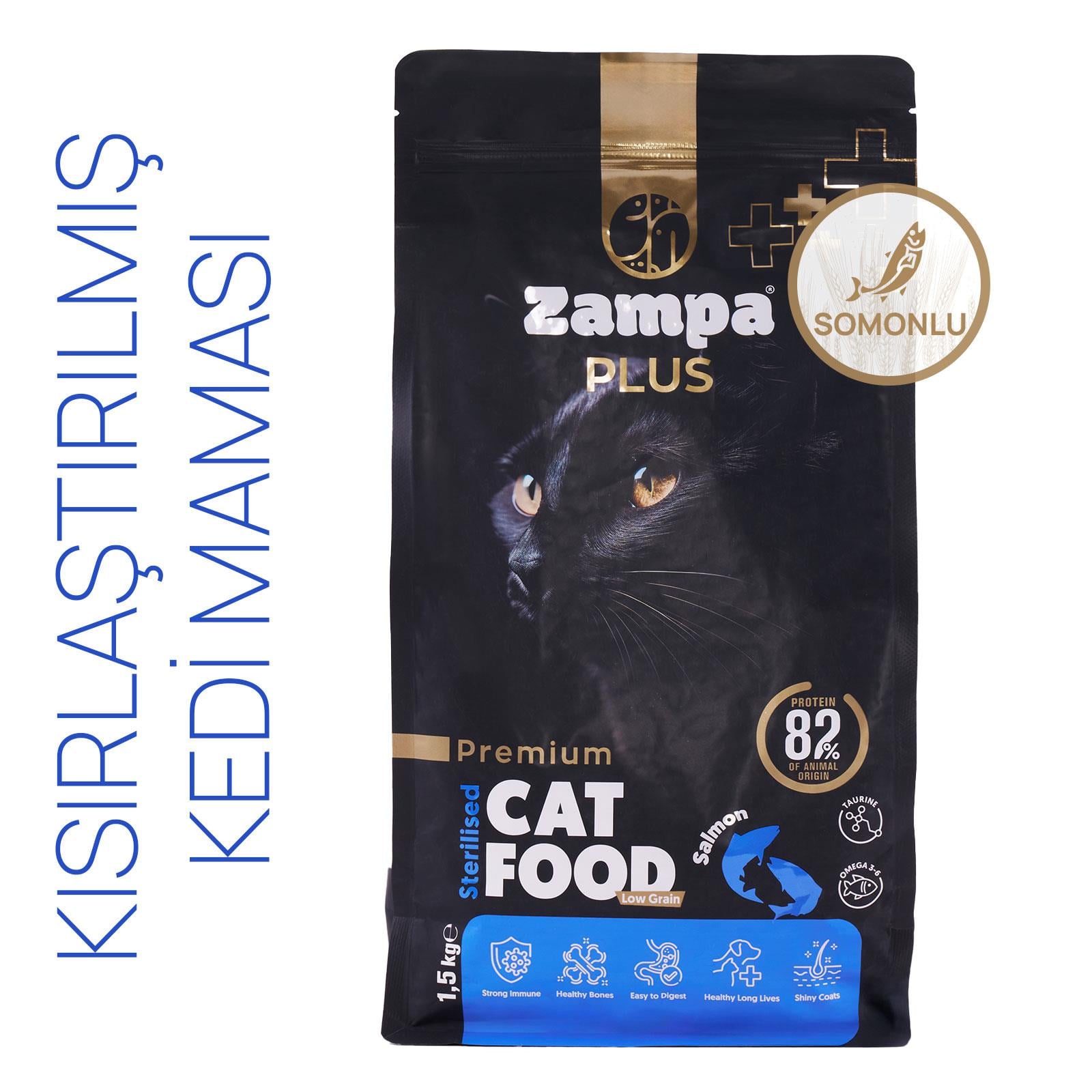 ZAMPA PLUS PREMIUM Kısırlaştırılmış Kediler için Somon Etli Kuru Mama 1,5KG