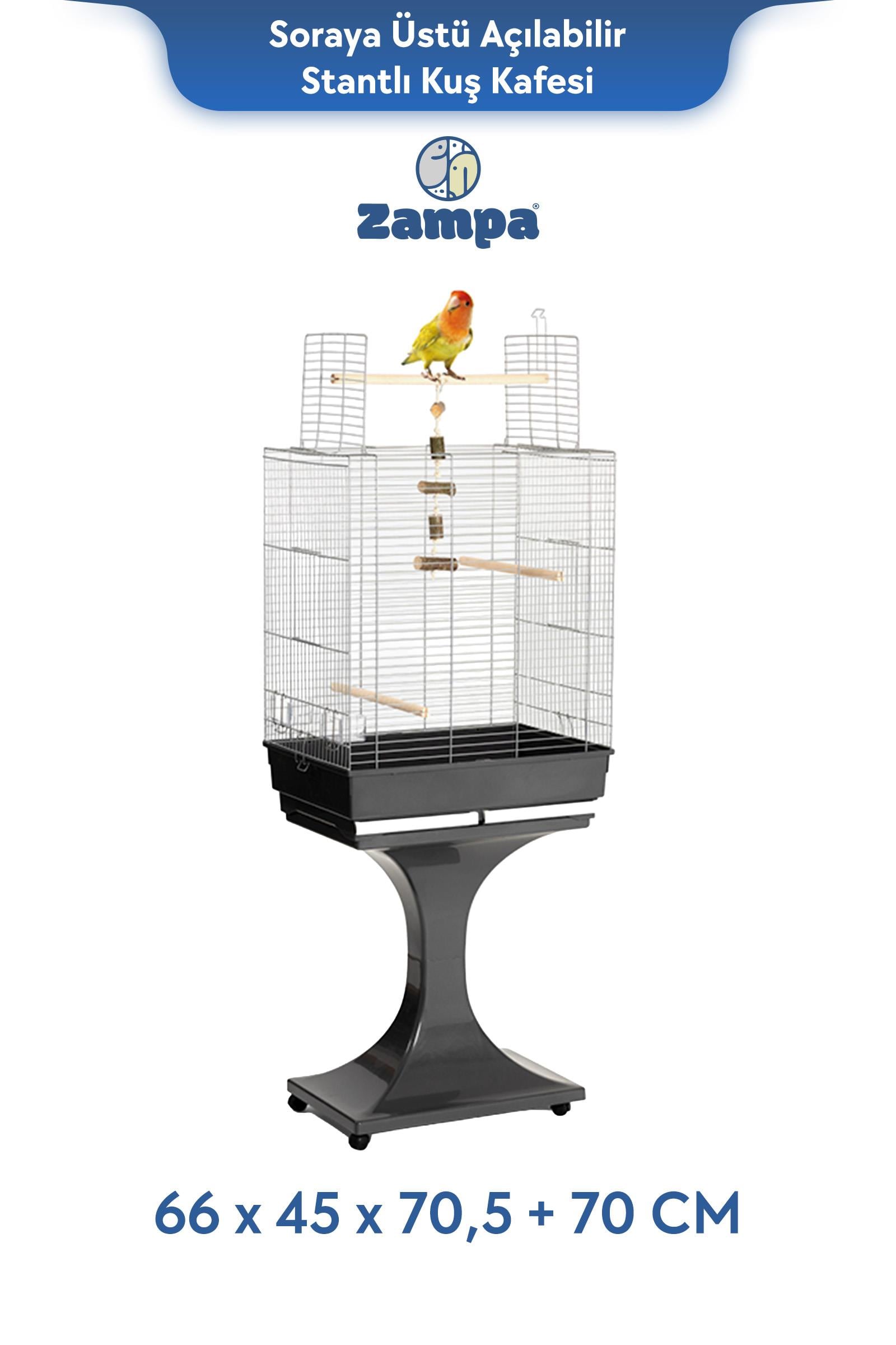 Zampa Plus Soraya Stantlı Kuş Kafesi Krom 66x45x70,5+70 cm