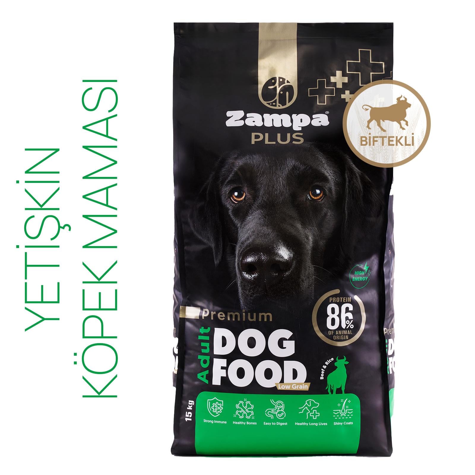 ZAMPA PLUS Yetişkin Köpekler için biftekli & Pirinçli Premium Kuru Mama 15KG (yüksek enerji)