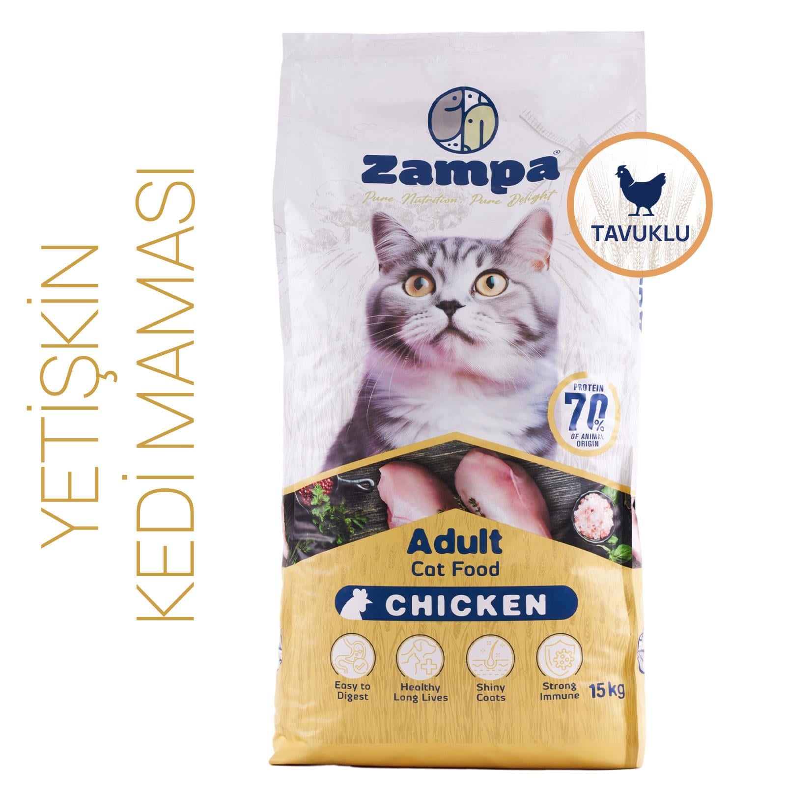 Zampa Yetişkin Kediler için Tam ve Dengeli Tavuk Etli Kuru mama 15Kg