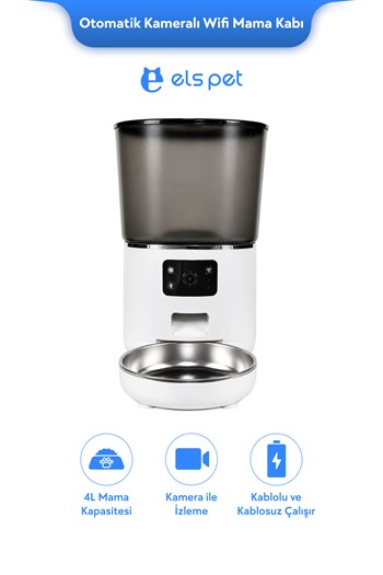 ELS Pet Otomatik Kedi&Köpek Mama Kabı, Kameralı