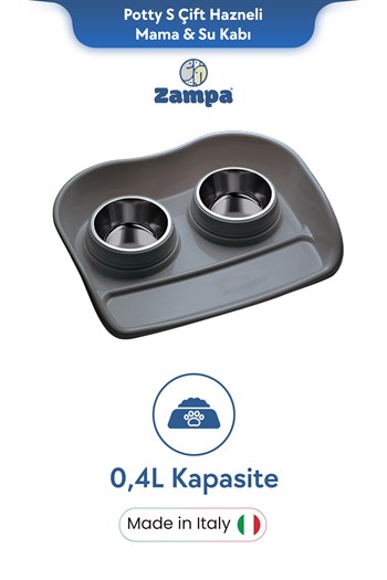 Zampa Plus Potty S Çift Hazneli Mama & Su Kabı 0.4L
