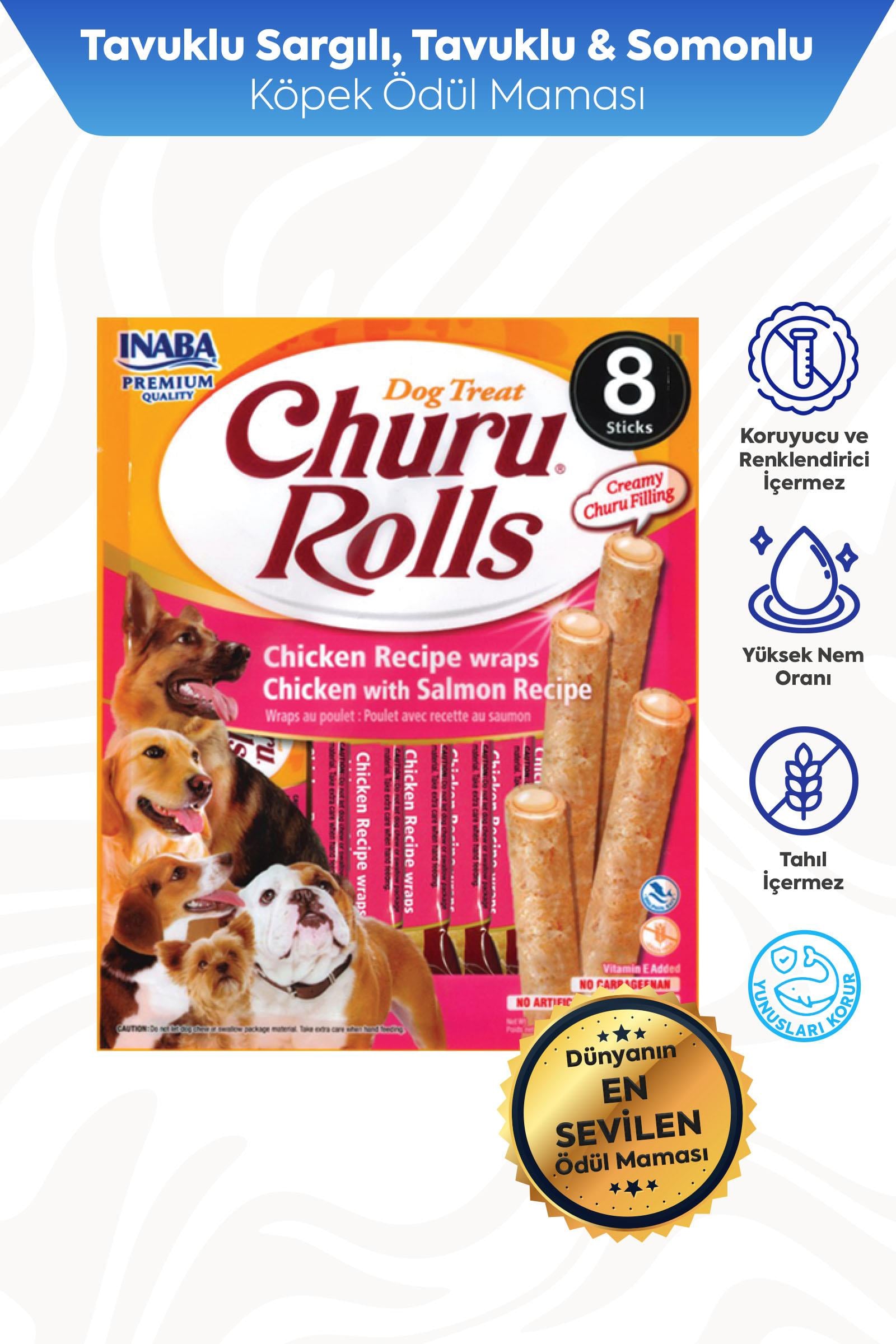 Churu Rolls Sticks Tavuk Sargılı & Somonlu Köpek Ödül Maması