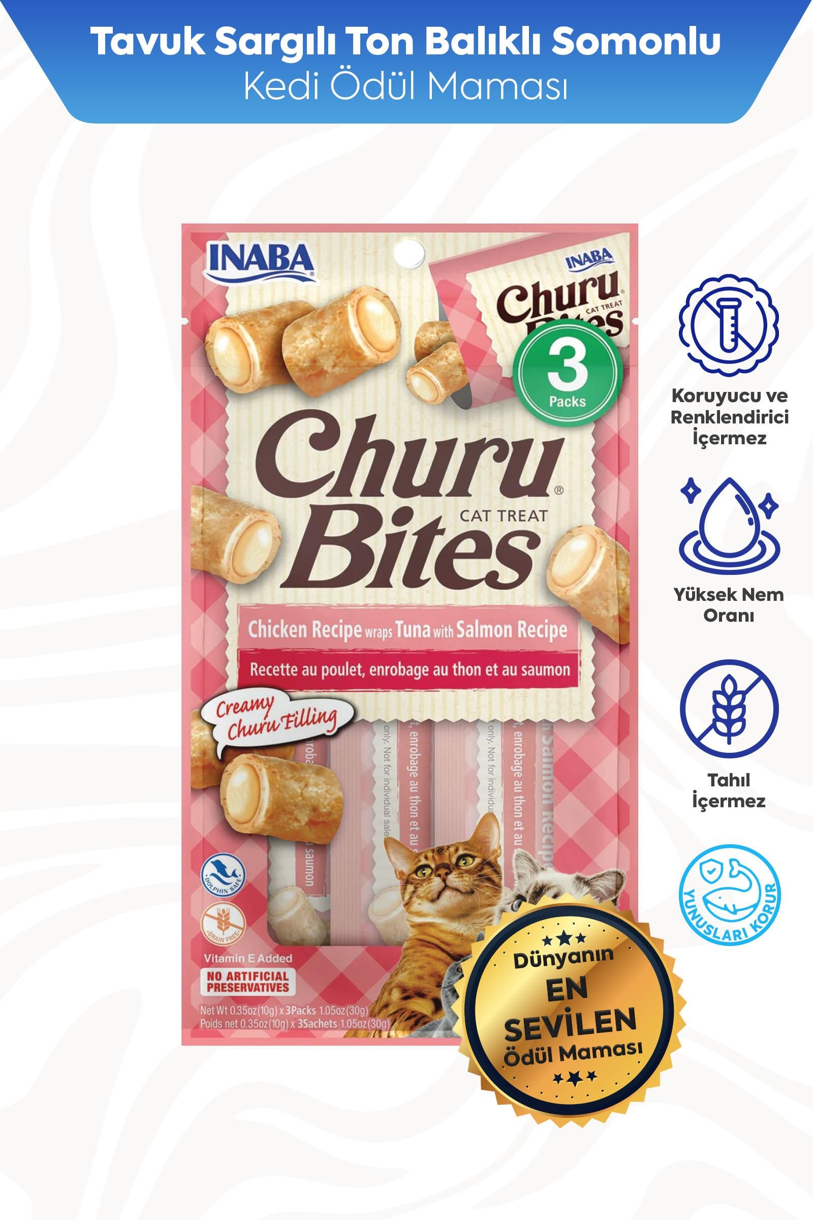 Ciao Churu Bites Tavuk Sargılı , Ton Balıklı ve Somonlu Kedi Ödül Maması 3 x 10 Gr