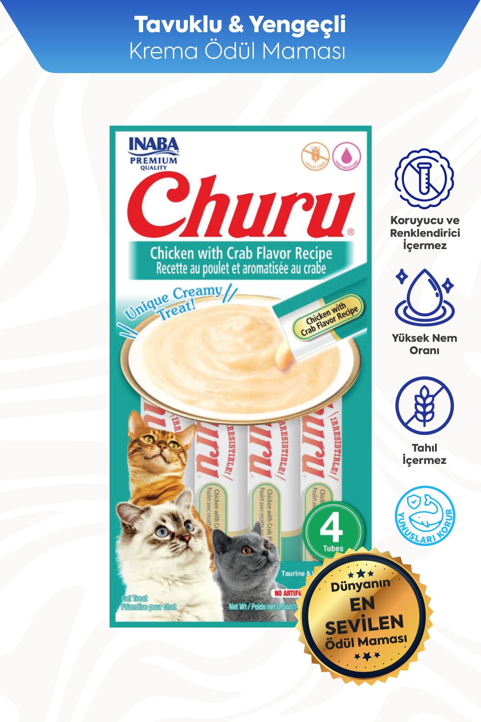 Ciao Churu Cream Tavuklu ve Yengeçli Kedi Ödül Kreması 4 x 14 Gr
