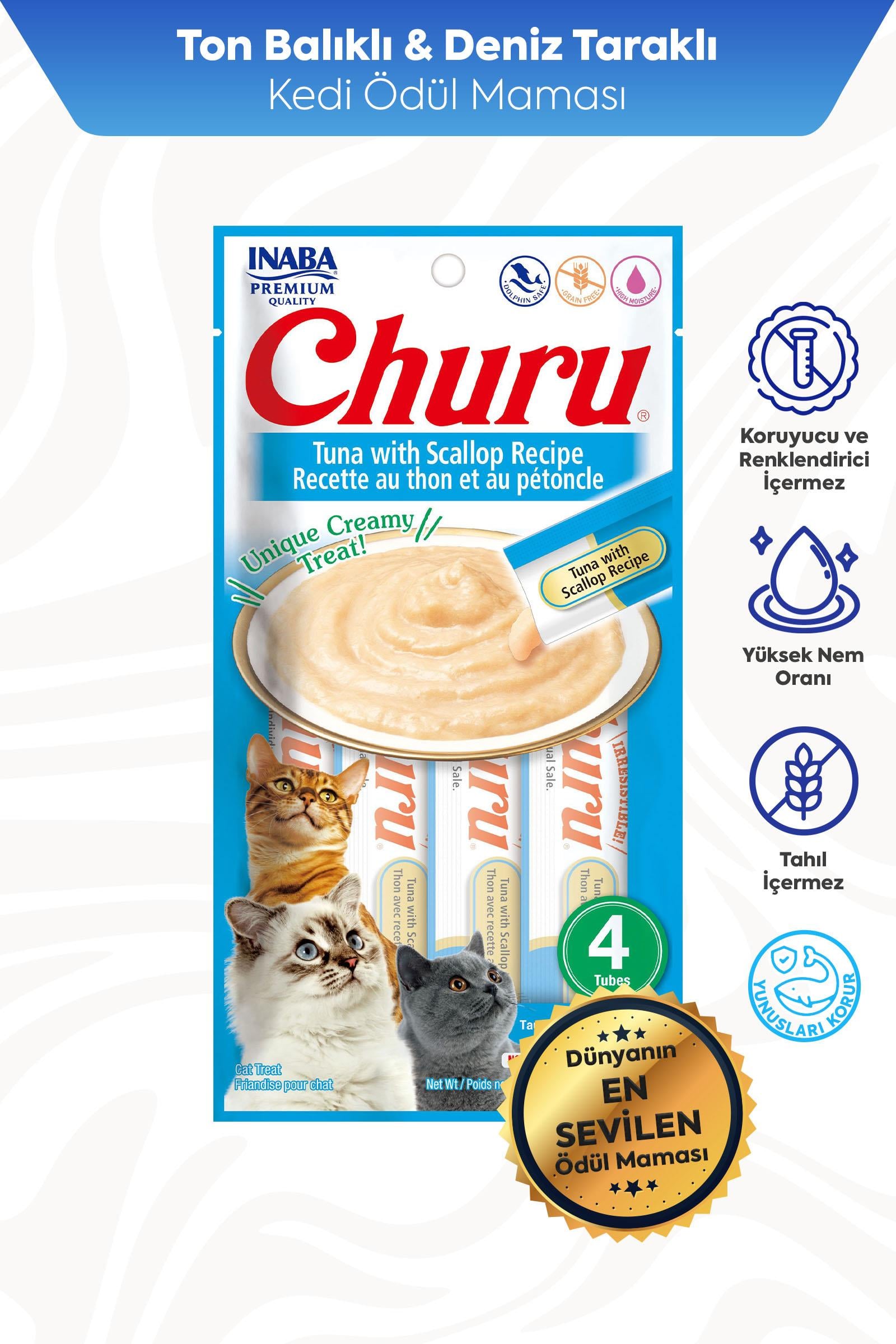 Ciao Churu Cream Ton Balıklı ve Deniz Taraklı Kedi Ödül Kreması 4 x 14 Gr