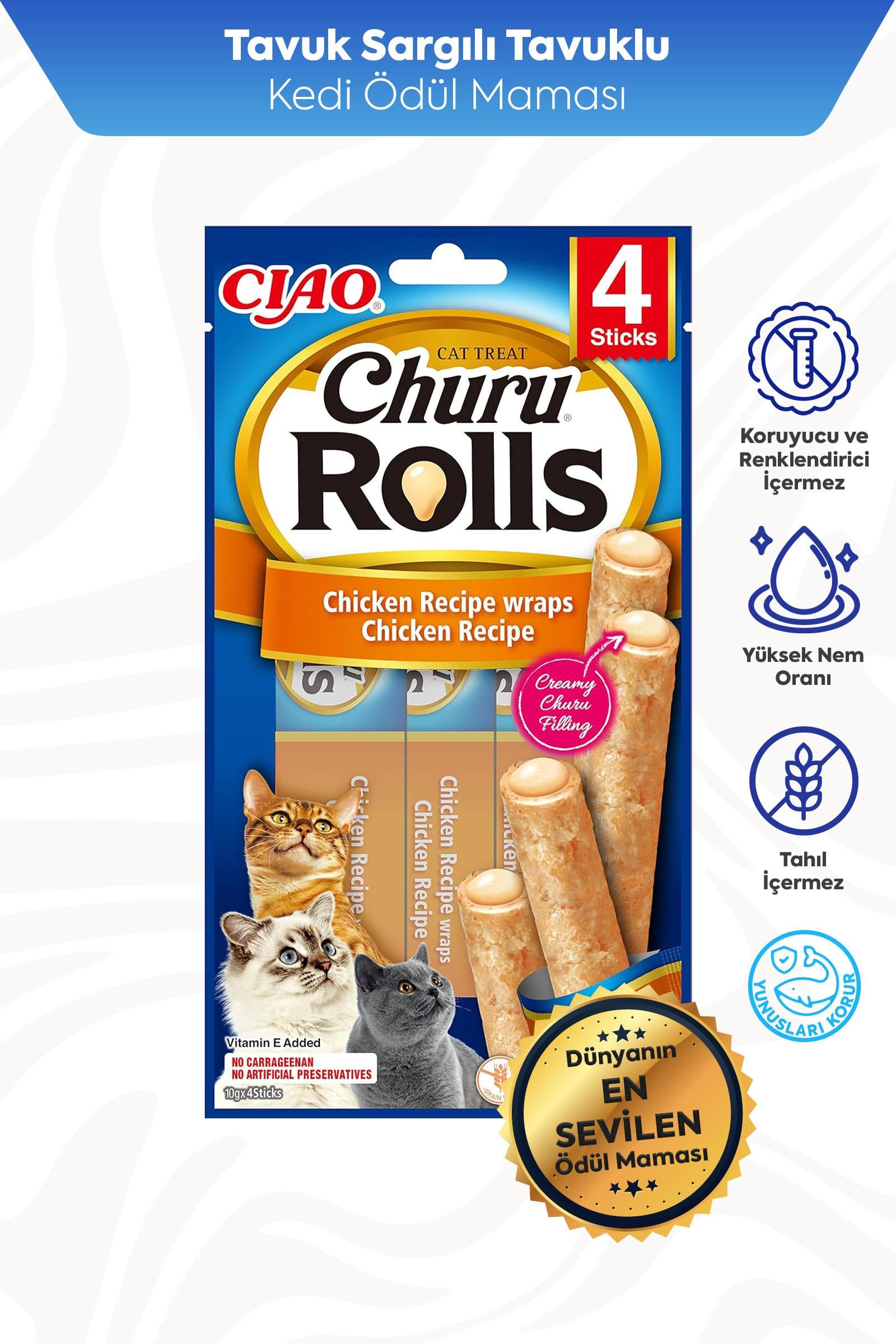 Ciao Churu Rolls Sticks Tavuk Sargılı Kedi Ödül Maması 4 x 10 Gr