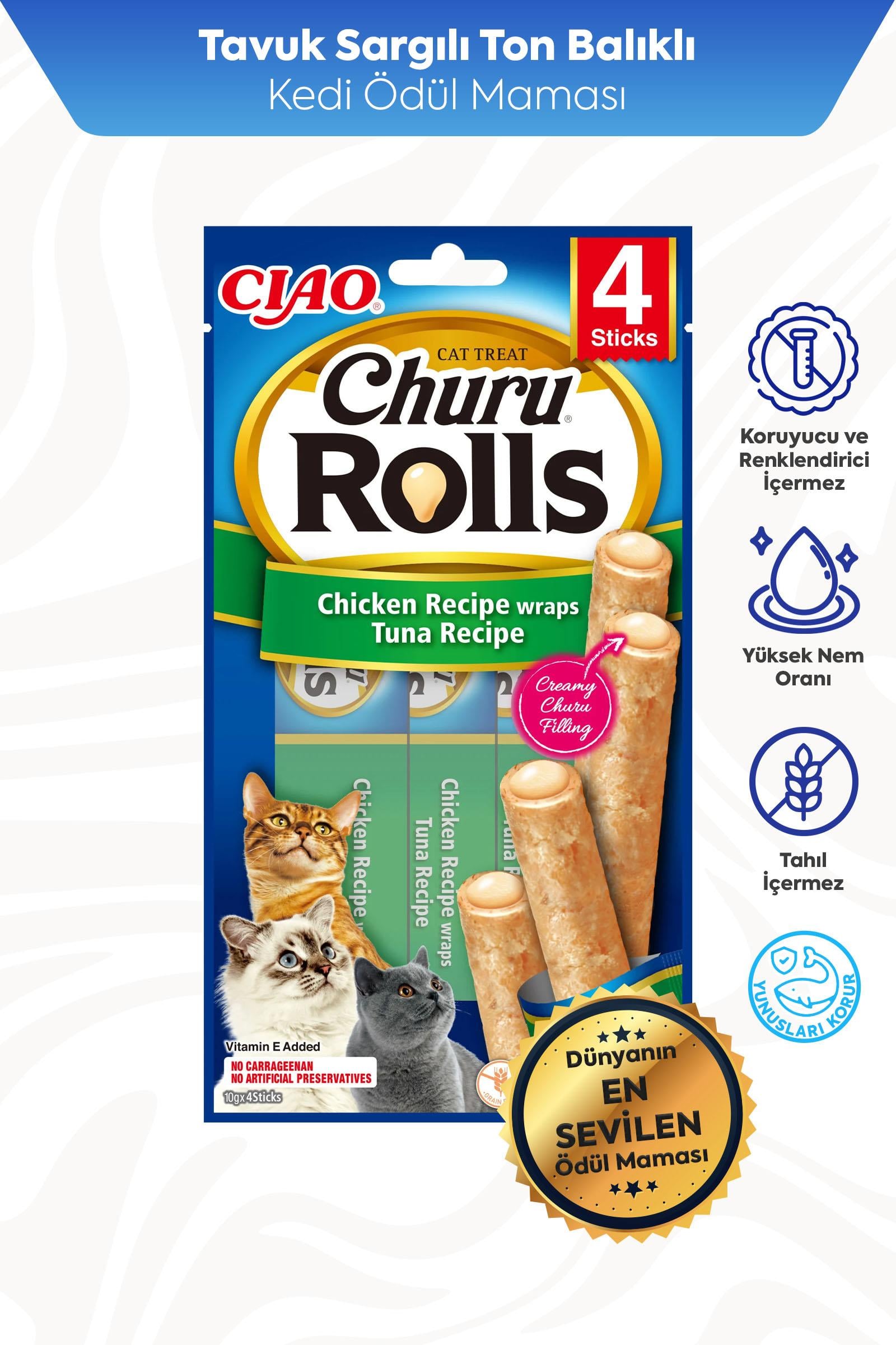 Ciao Churu Rolls Sticks Tavuk Sargılı & Ton Balıklı Kedi Ödül Maması 4 x 10 Gr
