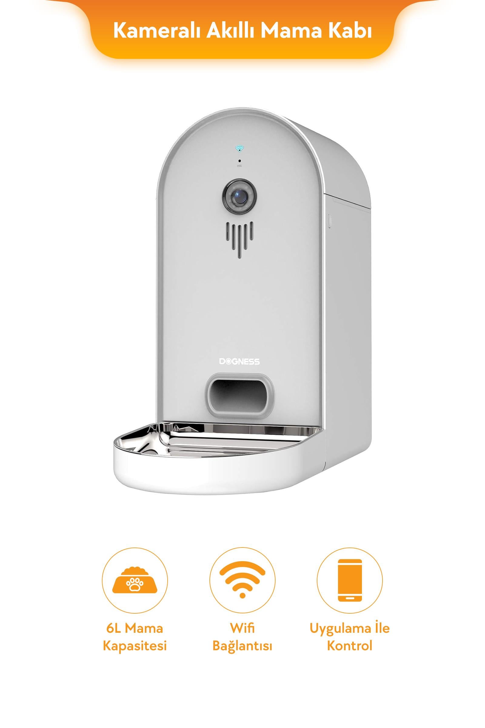 Dogness F01A Akıllı Mama Kabı HD Kameralı, Wi-Fi Bağlantılı (6 Litre)