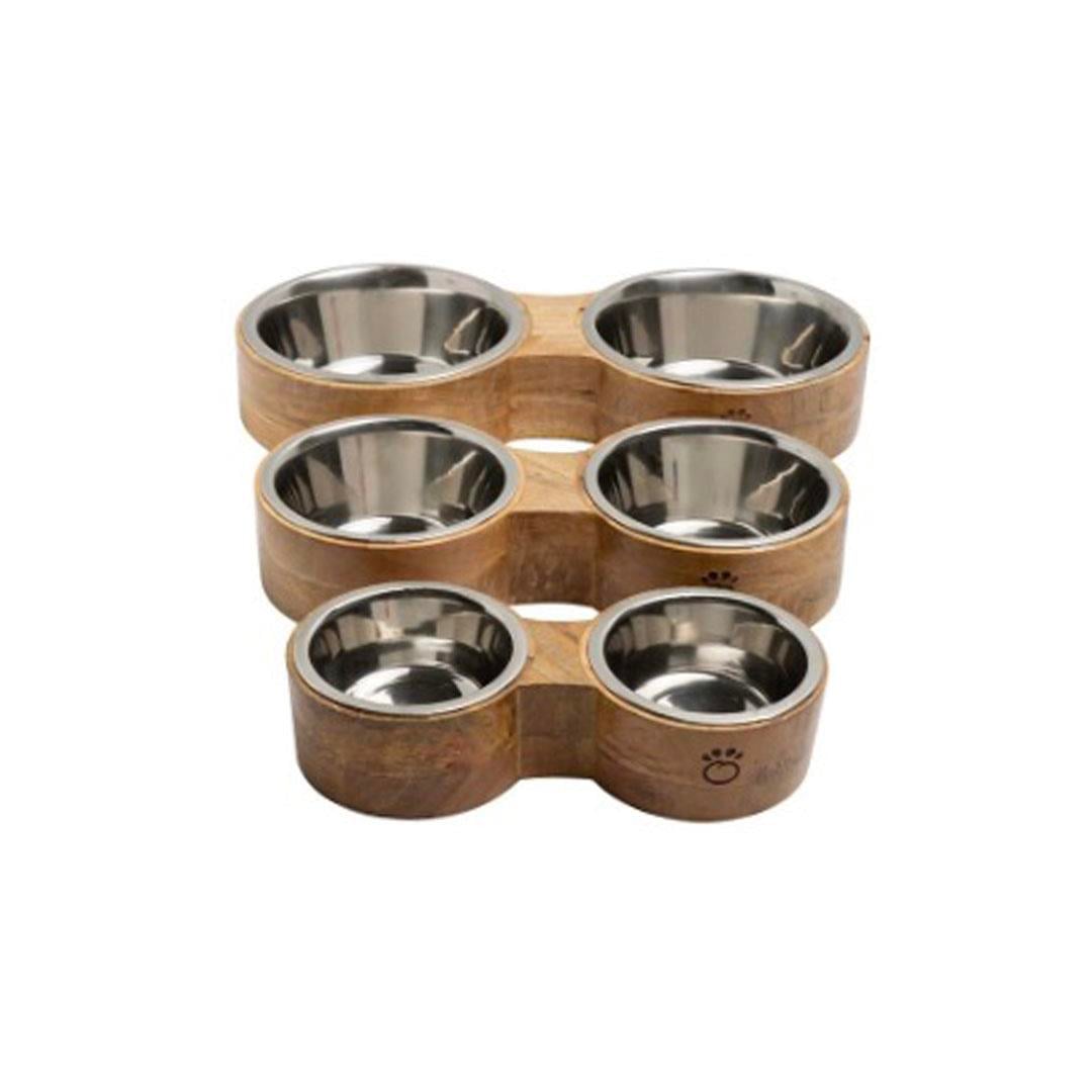 GF PET Kedi ve Köpek Figure Ahşap Kaplı İkili Mama ve Su Kabı Large