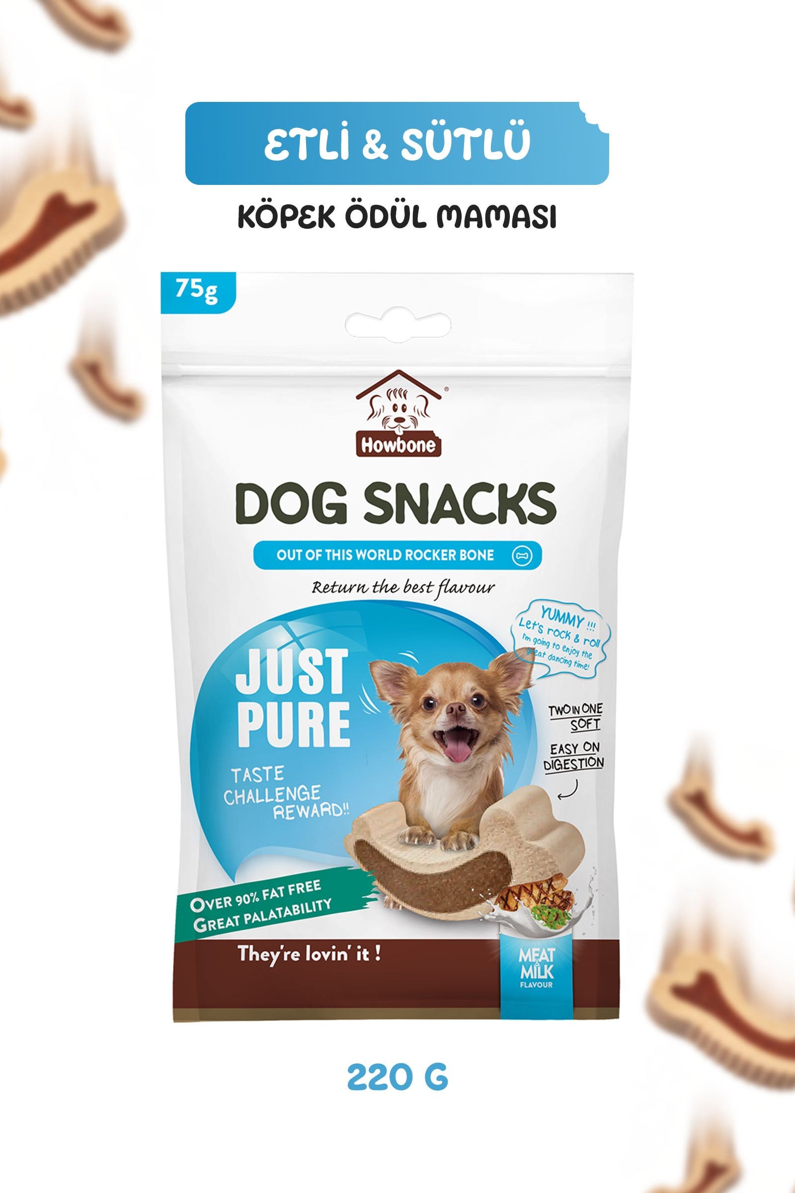 Howbone Just Pure Et ve Süt Aromalı Kemik Köpek Ödül Maması 75 g