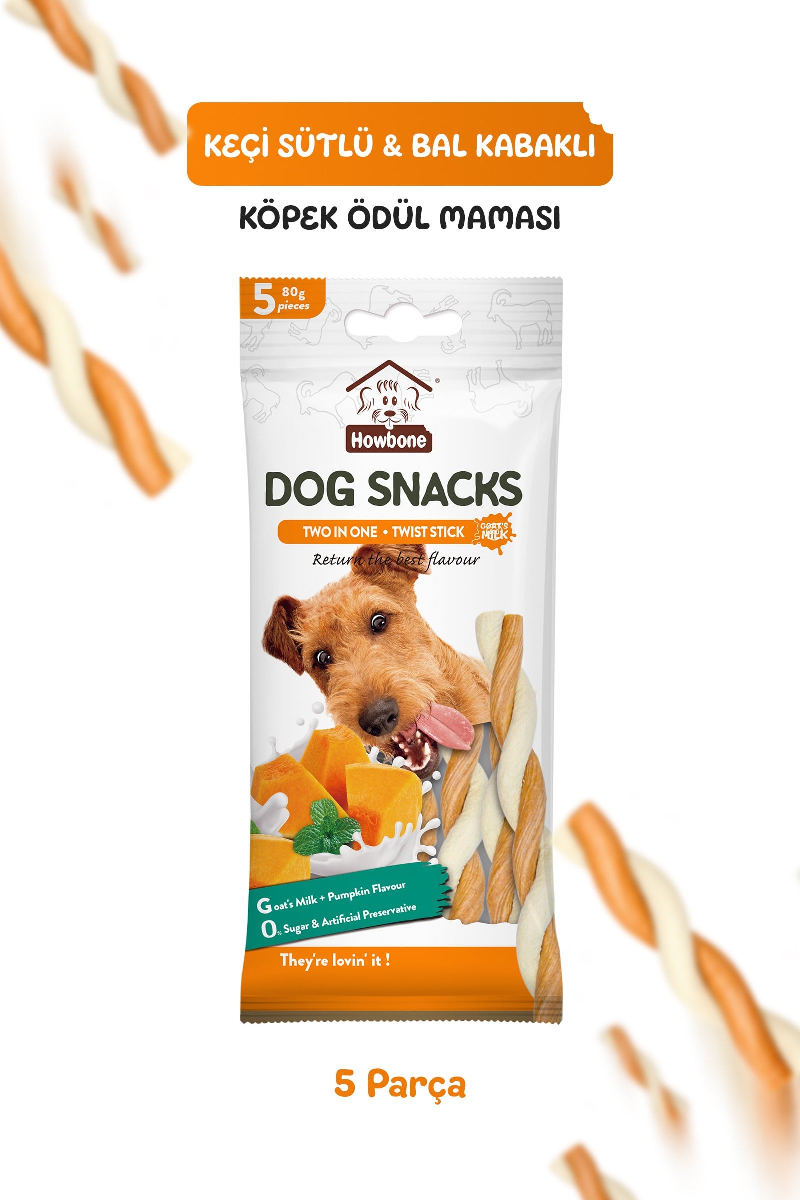 Howbone Keçi Sütü ve Balkabaklı Burgu Çubuk Köpek Ödül Maması 80 g
