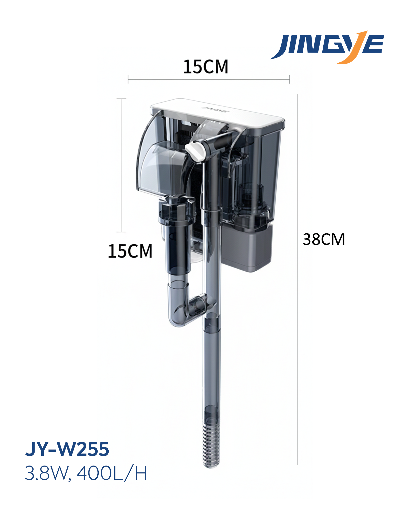 Jingye Akvaryum Asmalı Şeffaf İç Filtre Beyaz 3.8W, 400L/H