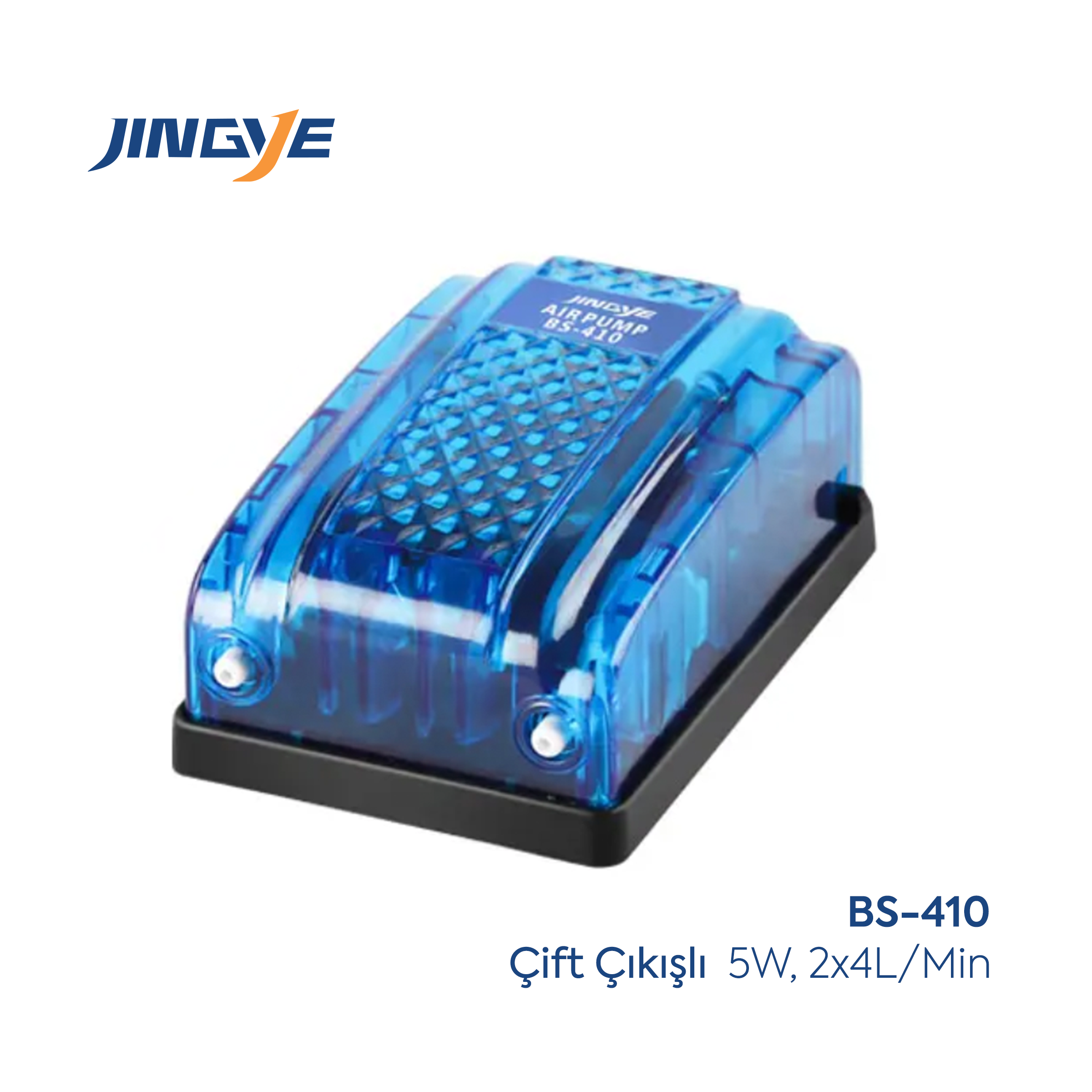 Jingye Çift Çıkışlı Akvaryum Hava Motoru Mavi 5W, 2x4L/Min