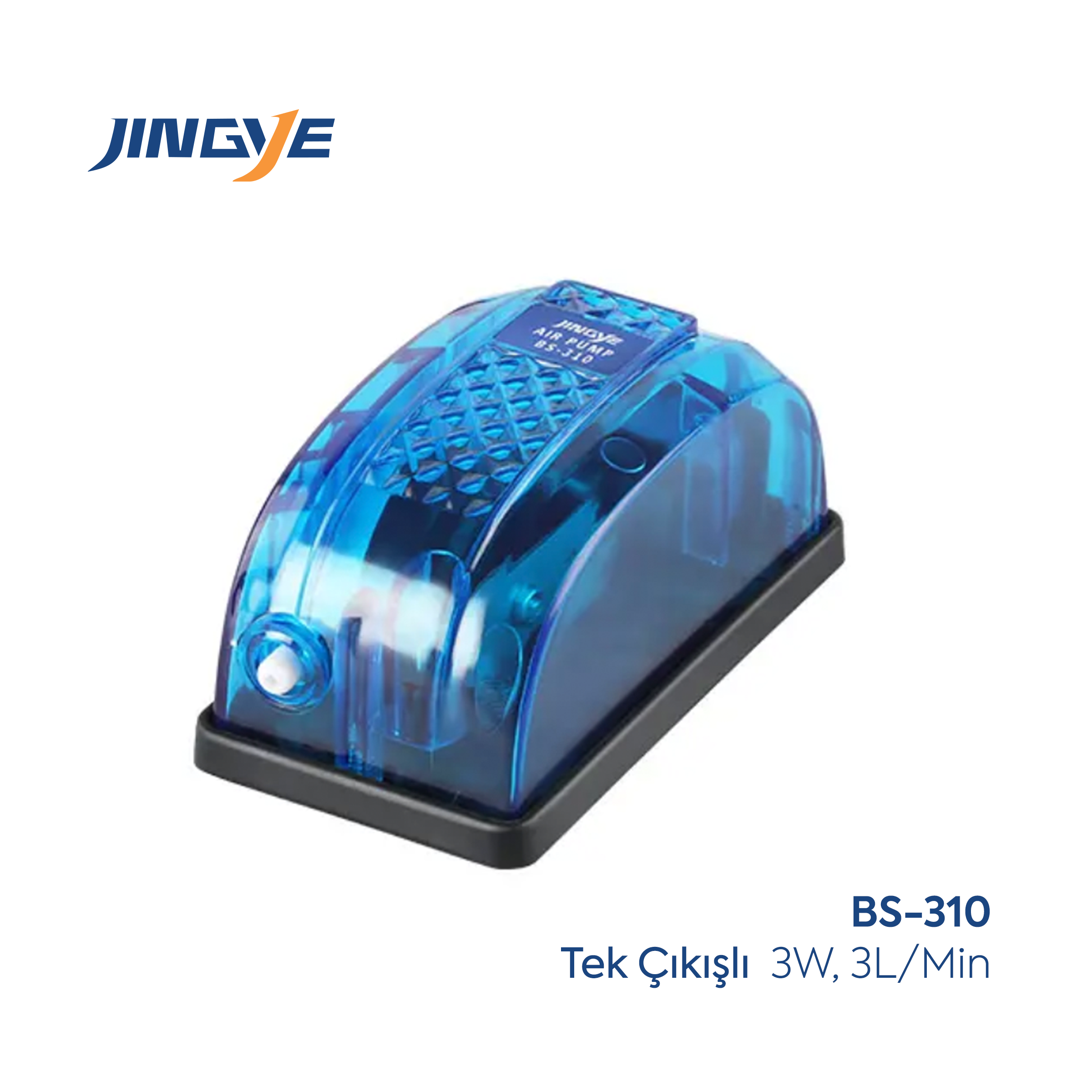 Jingye Tek Çıkışlı Akvaryum Hava Motoru Mavi 3W, 3L/Min