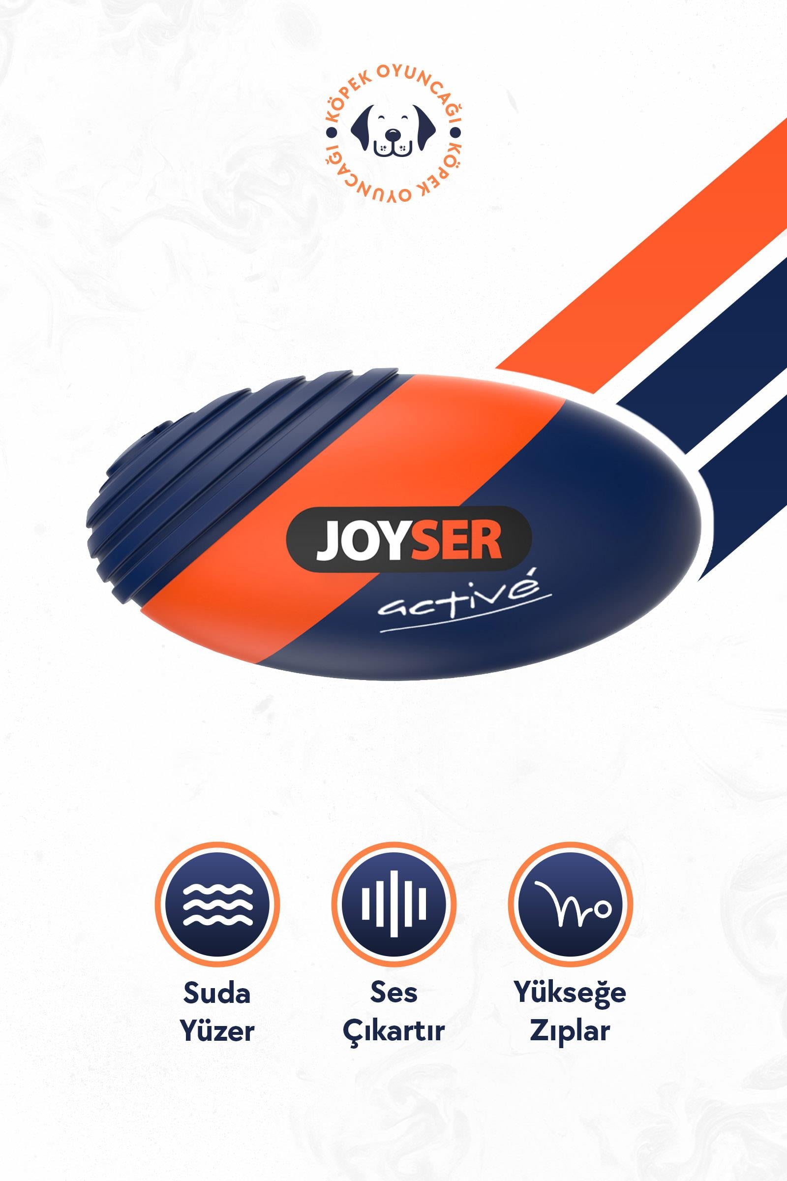 JOYSER Active TPU Rugby Köpek Oyuncağı ,Mavi/Turuncu, M, 15X8 cm