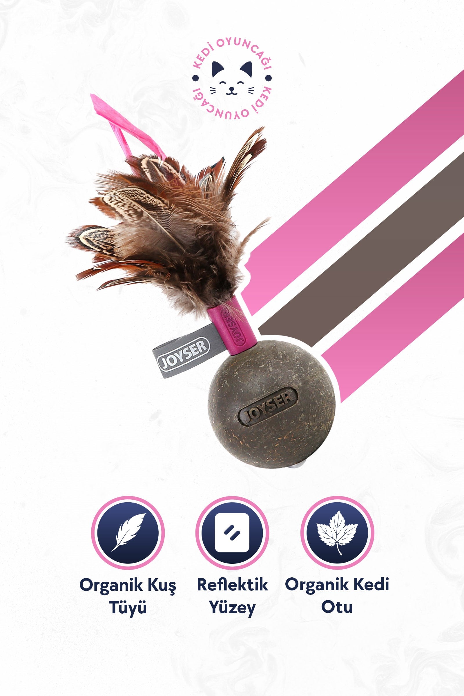 JOYSER Catnip Ball Kedi Otlu Gerçek Tüylü Top Kedi Oyuncağı2 13 cm
