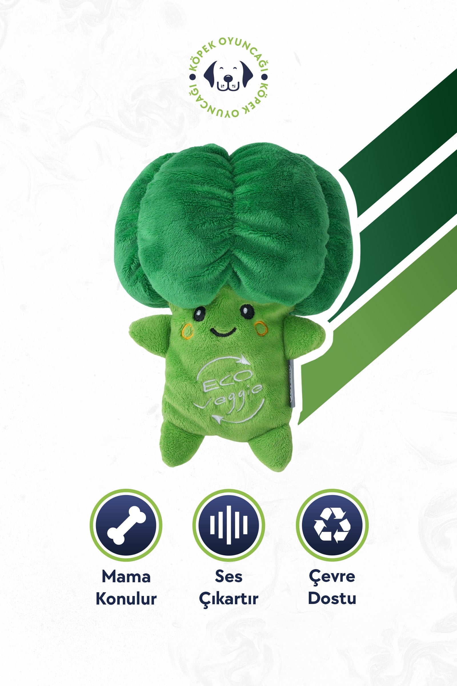 JOYSER ECO Veggie Brokoli, Ödül Mamaları için Cepli Köpek Oyuncağı 16 cm