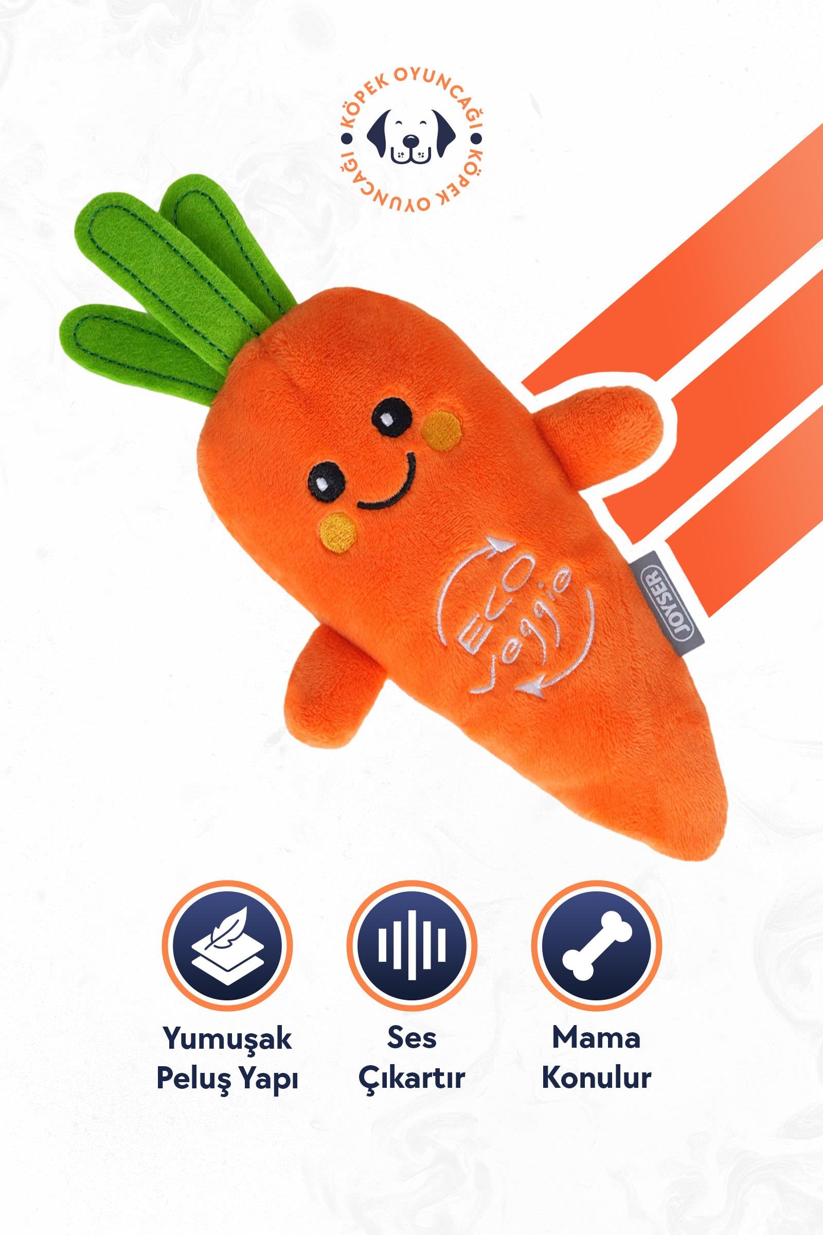 JOYSER ECO Veggie Havuç, Ödül Mamaları için Cepli Köpek Oyuncağı 15 cm