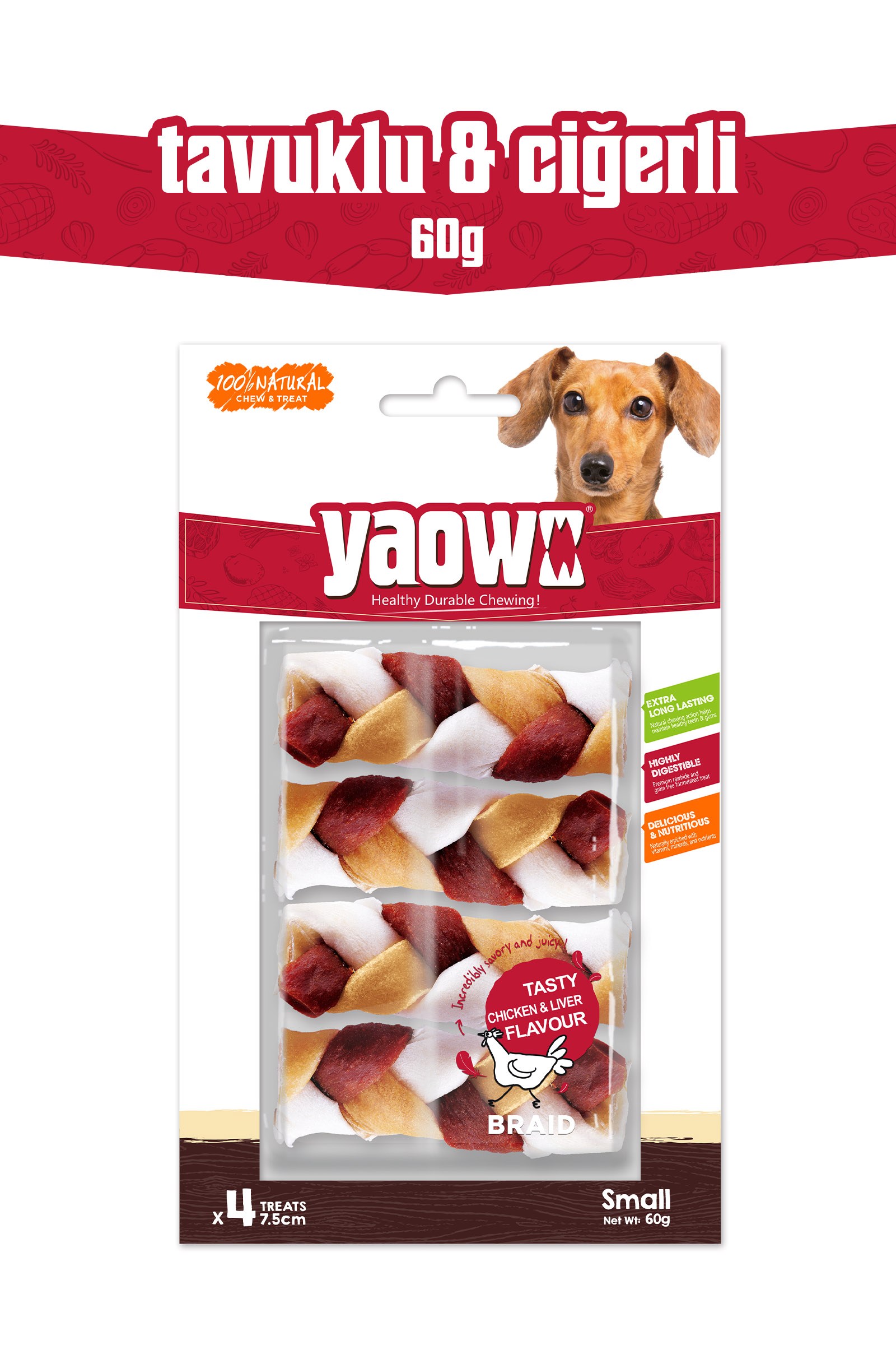 YAOWO 3 İnç Küçük Boy Örgü Köpek Çiğneme Ödülü 4 Adet 60 g
