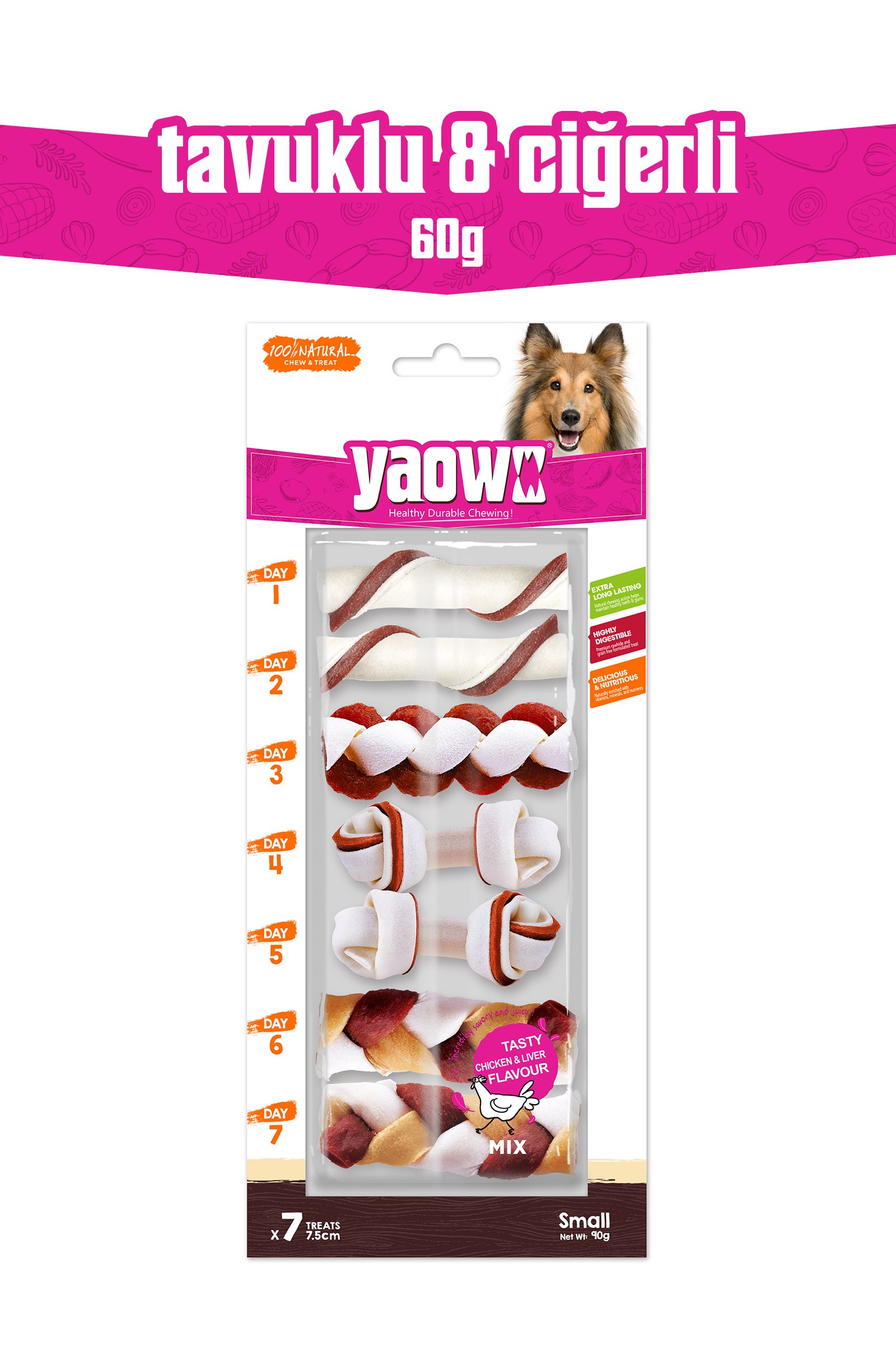 YAOWO Karışık Köpek Çiğneme Ödülü 7 Adet 90 g