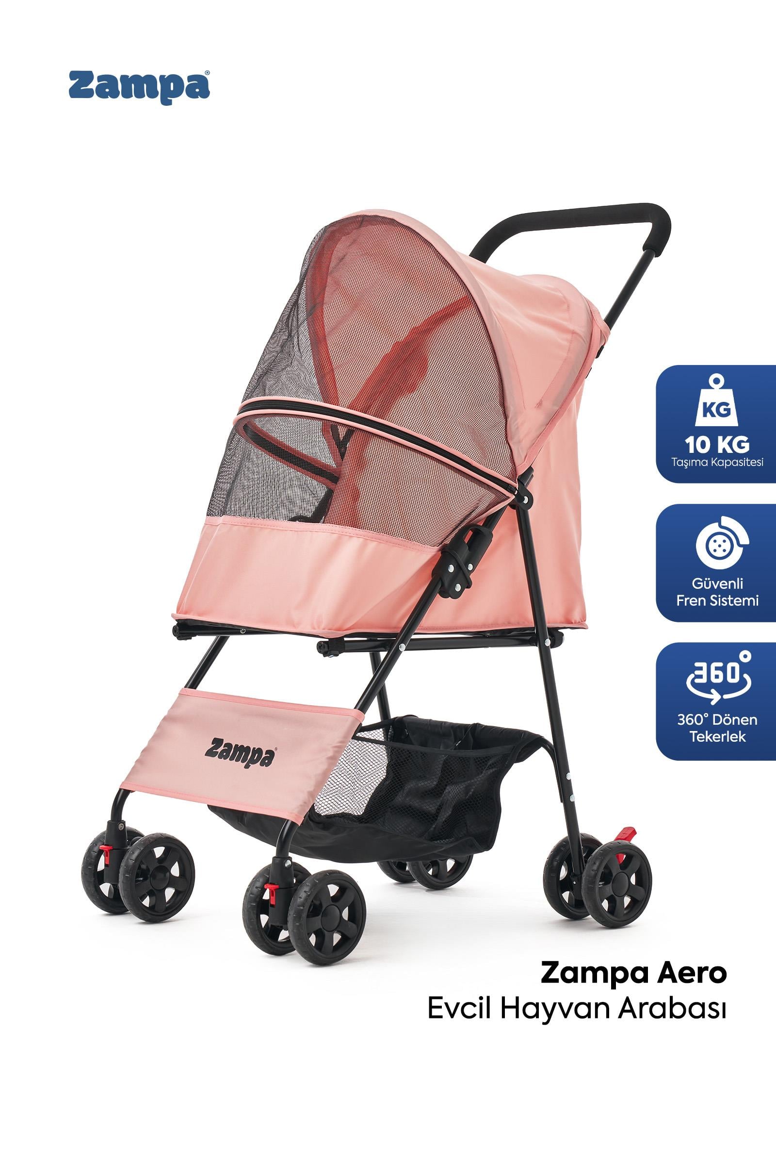 Zampa Aero Kedi & Köpek Arabası, Pembe, 42x69x96 cm