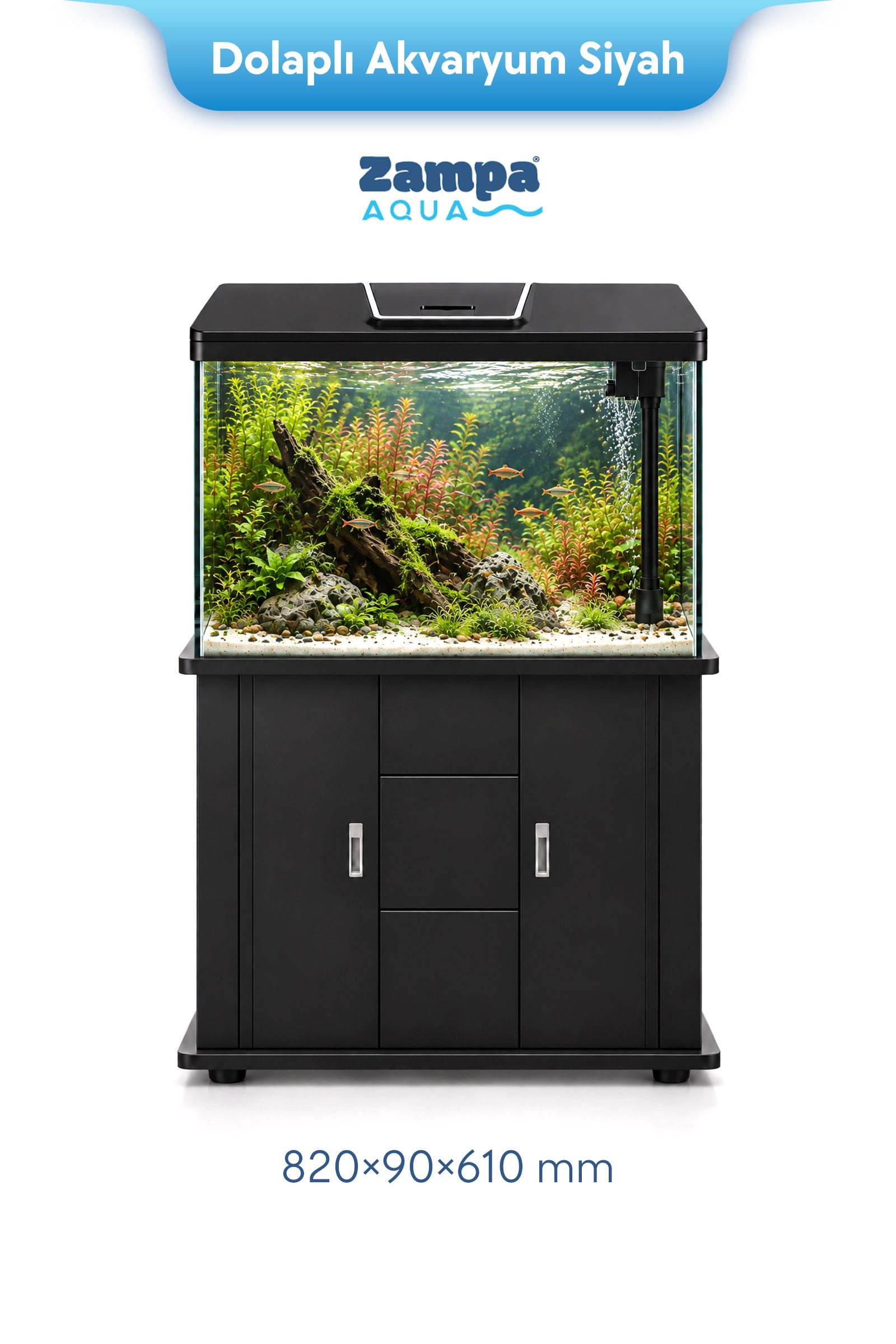Zampa AQUA Jingming Akvaryum Dolaplı Siyah 820×90×610 mm