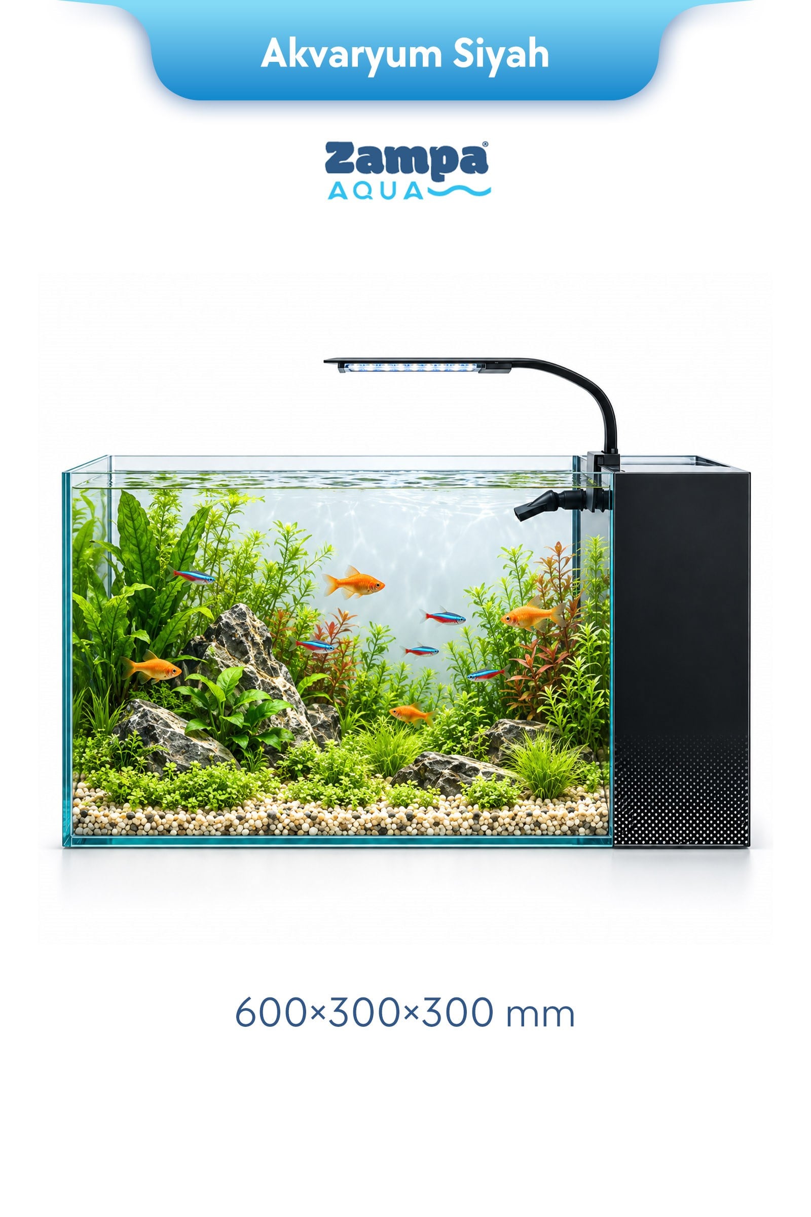 Zampa AQUA Jingming Akvaryum Siyah 600×300×300 mm
