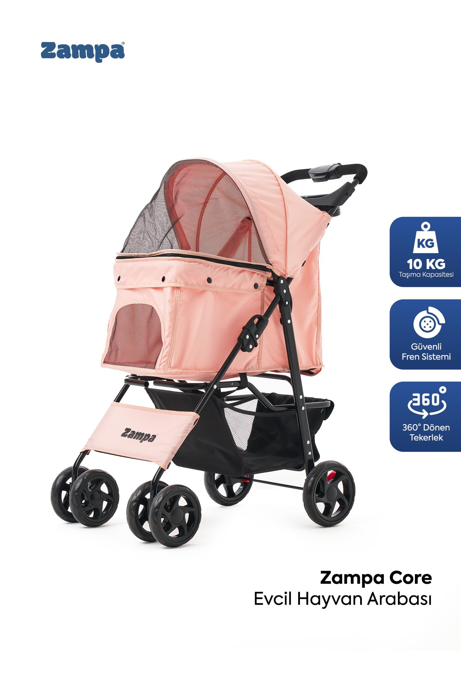 Zampa Core Kedi & Köpek Arabası, Pembe, 37x55x96 cm