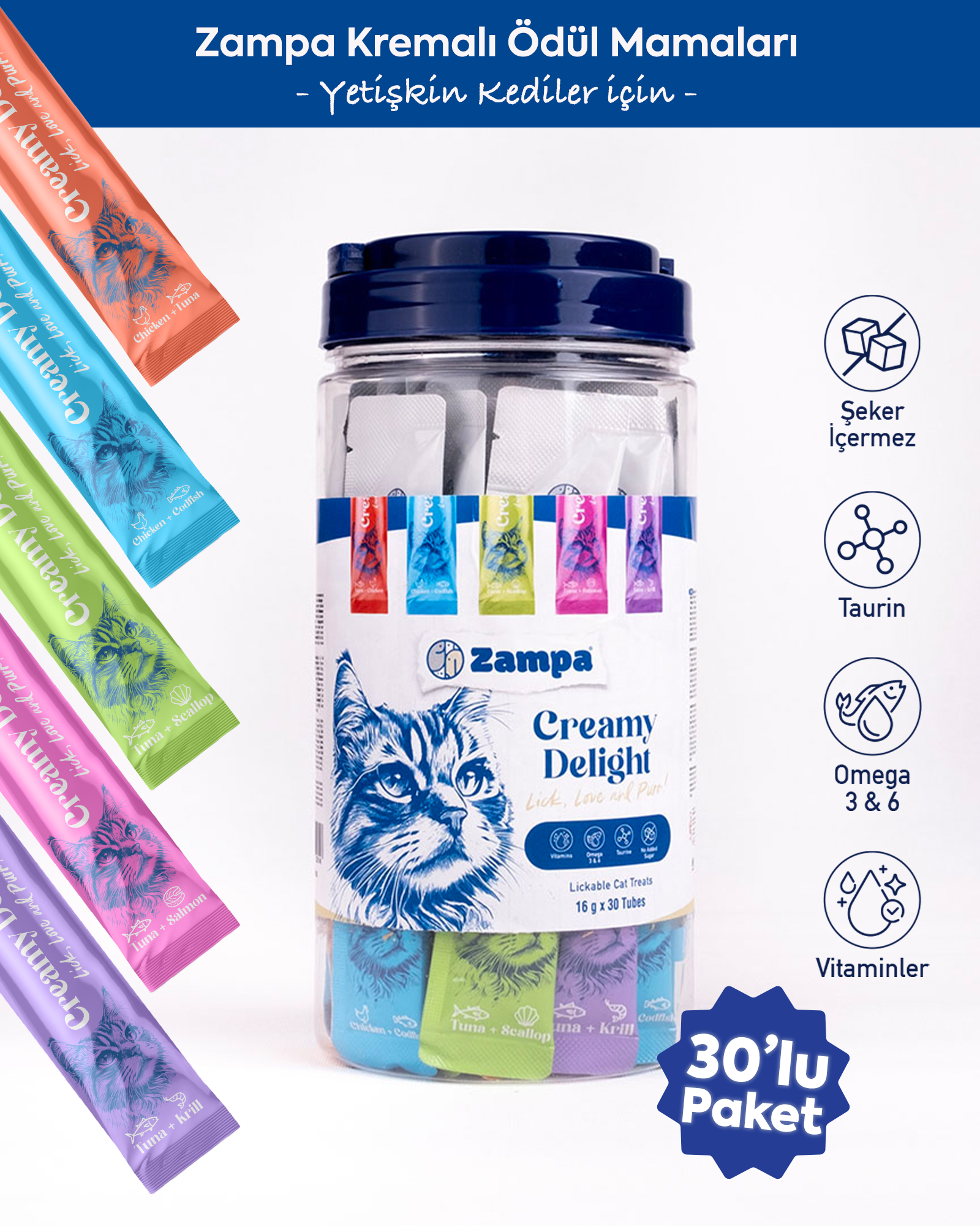 Zampa Creamy Delight Kedi Krema Ödül Maması 30'lu (16g x 30)