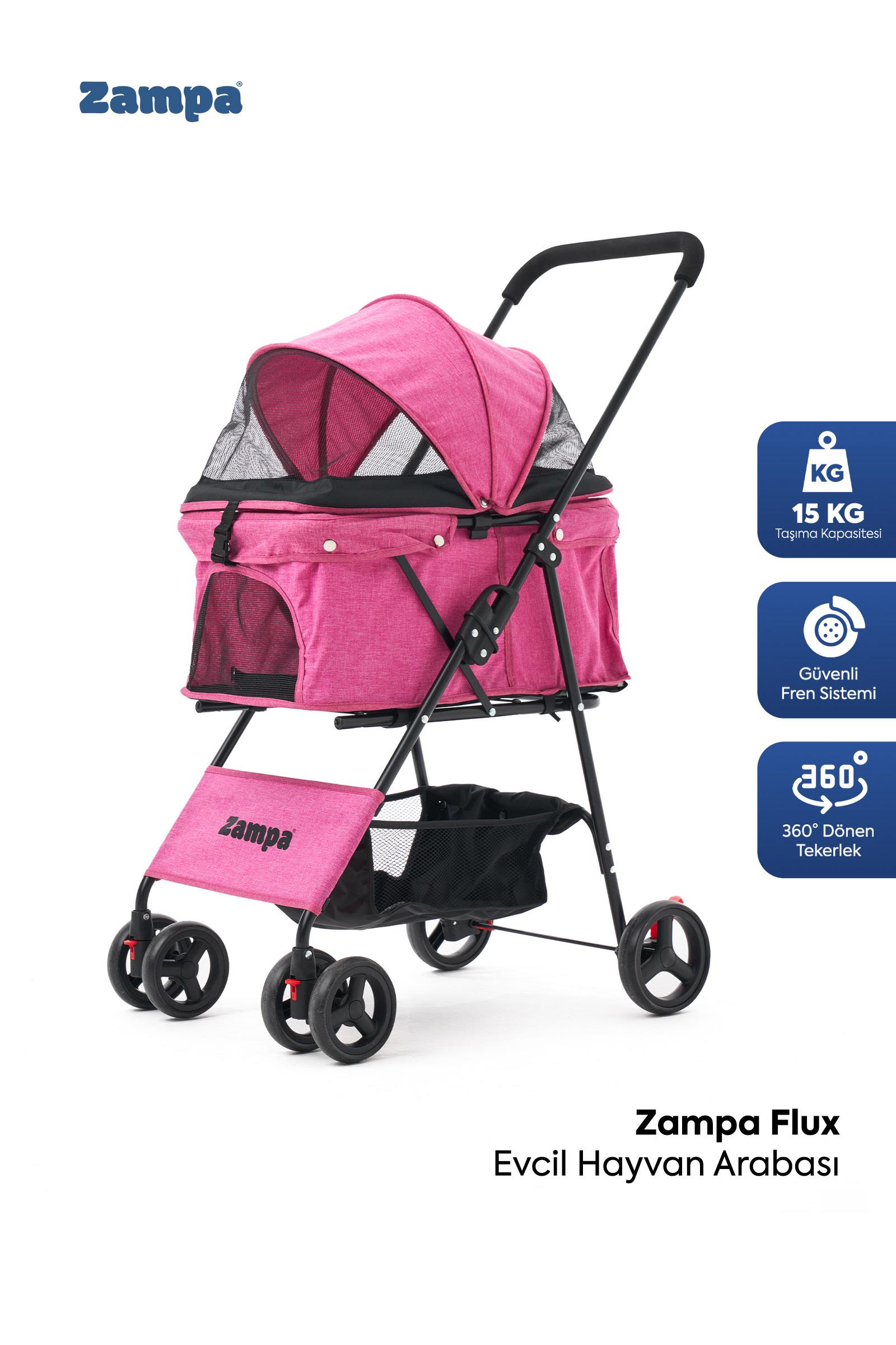Zampa Flux Kedi & Köpek Arabası, Pembe, 45x63x93 cm