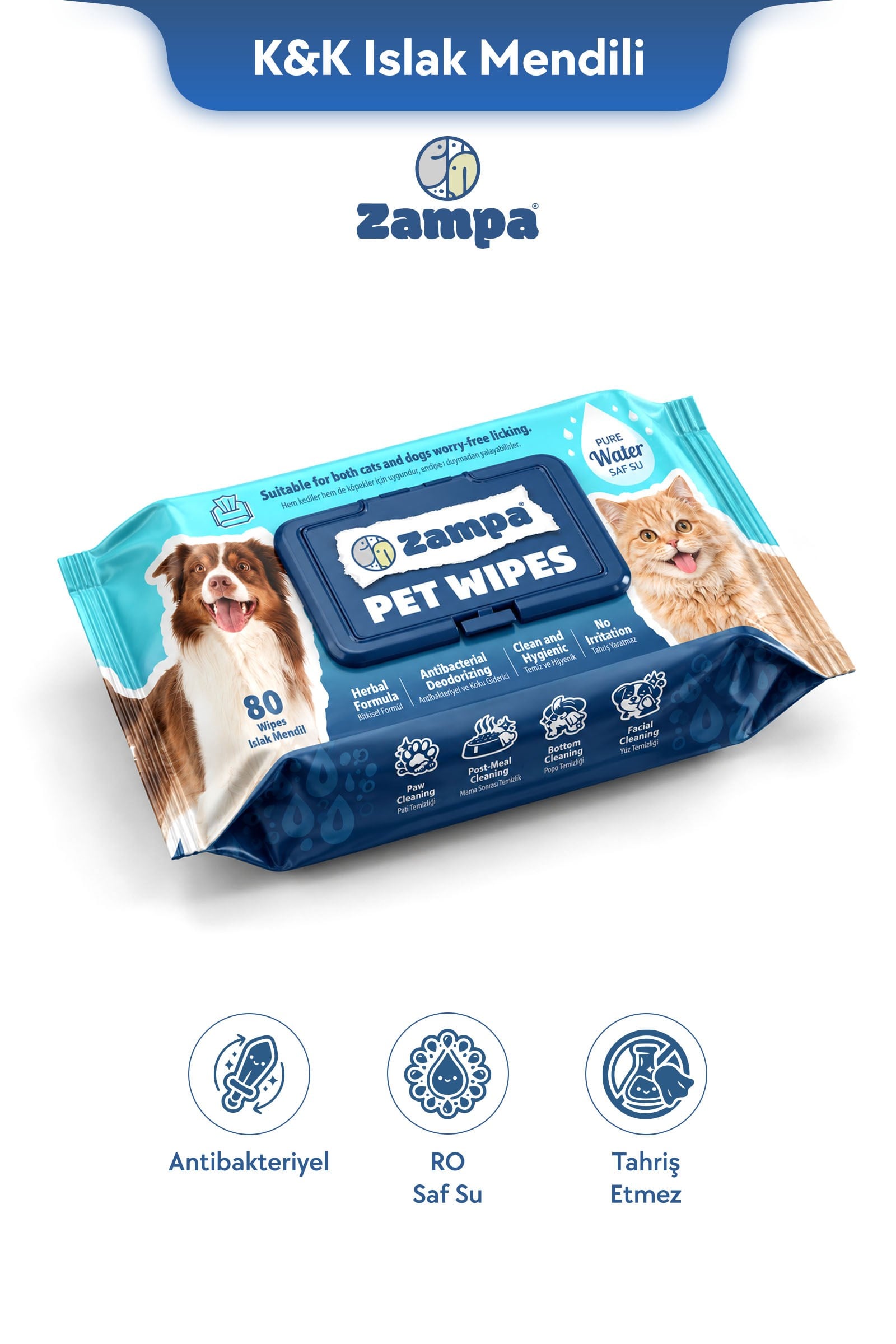 Zampa Kedi & Köpek için Islak Mendil - 120li