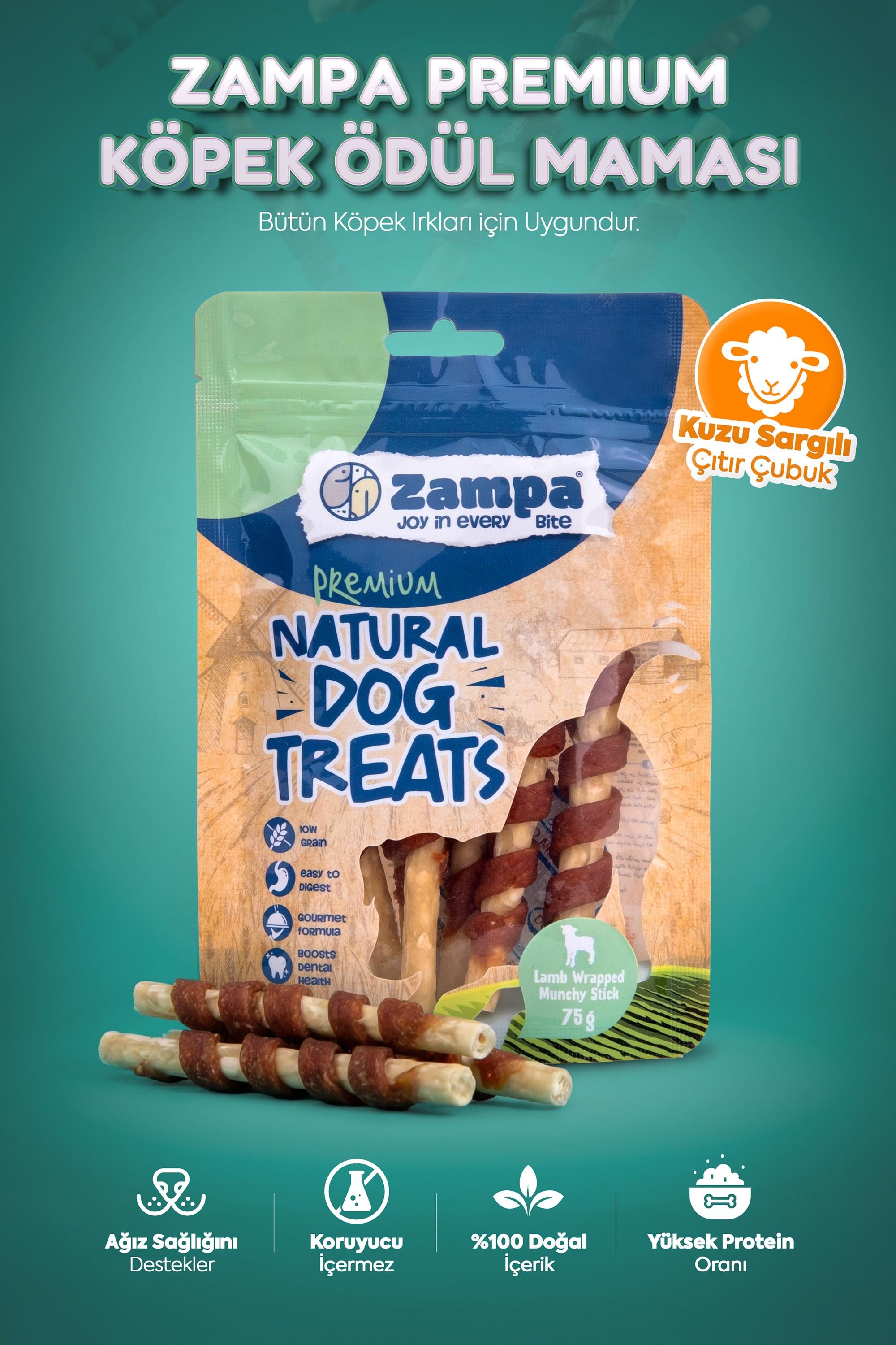 Zampa Köpek Ödül Maması, Kuzu Parçacıklı Muchy Çubukları - 75g