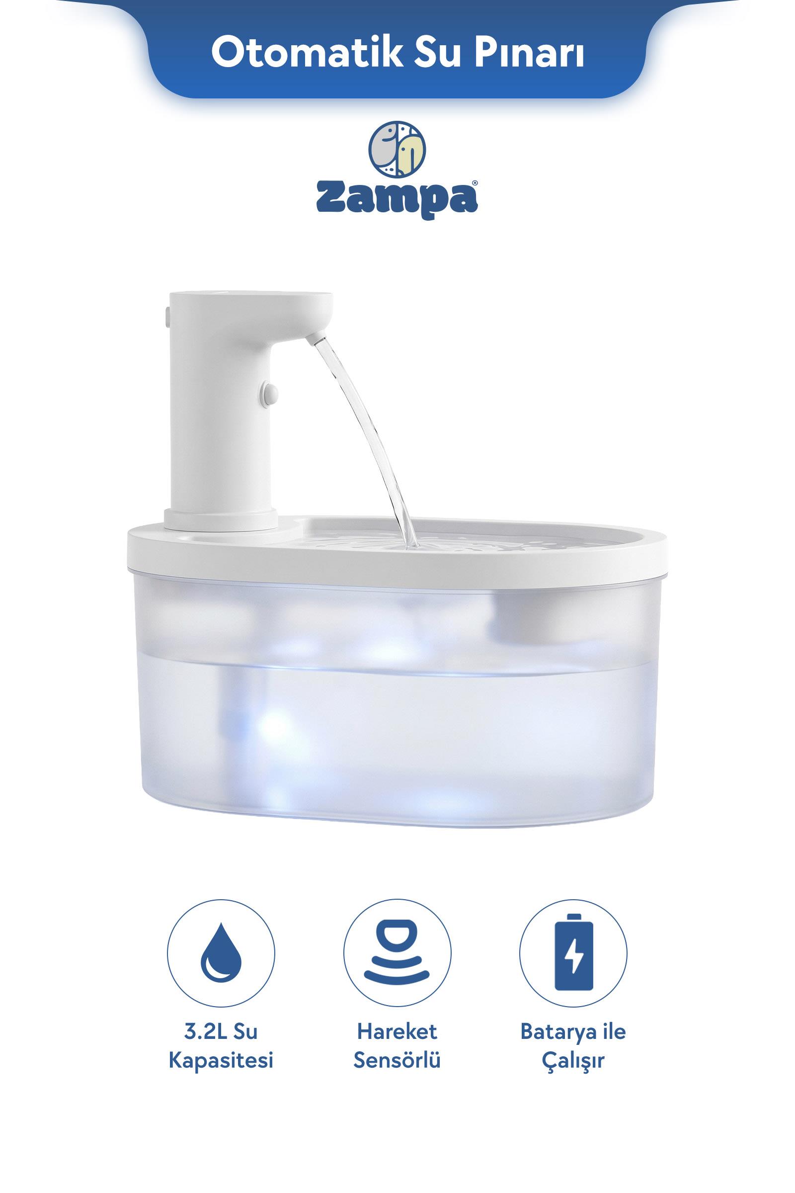 Zampa Oval Pet Otomatik Su Pınarı(Bataryalı) - Beyaz