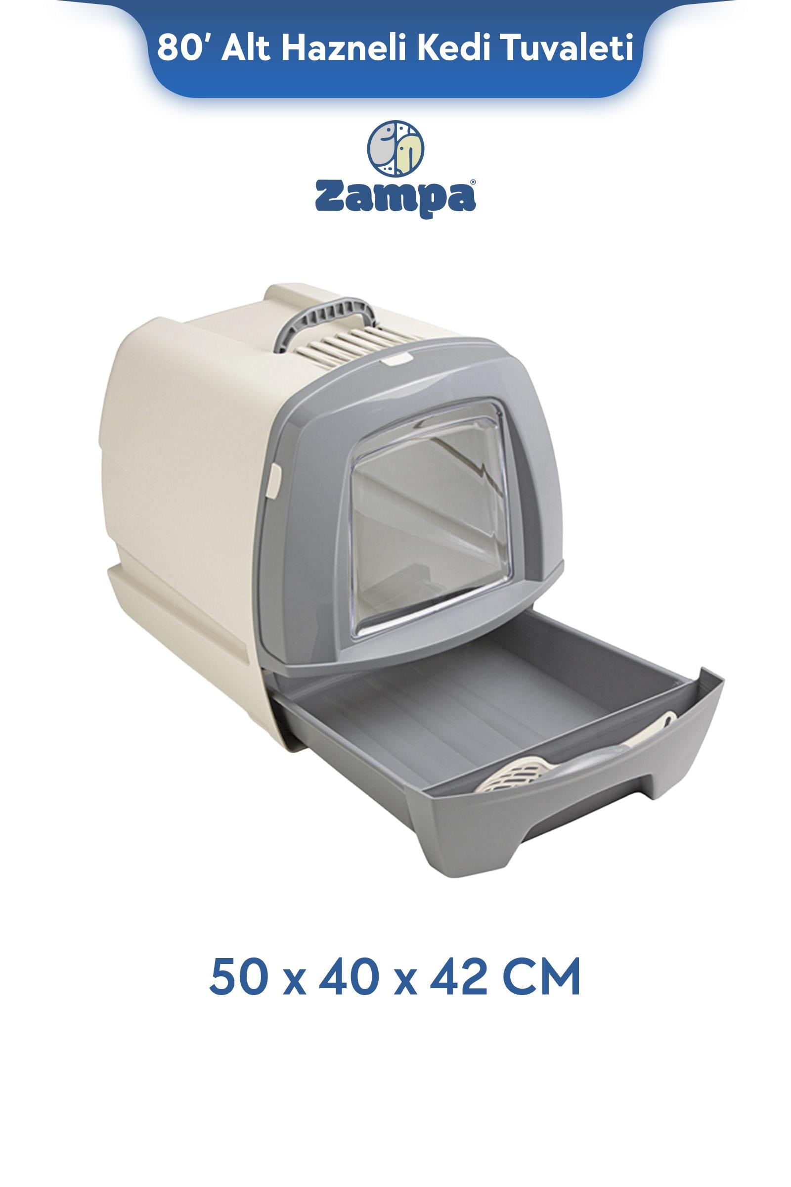 Zampa Plus 80' Alt Hazneli Kapalı Kedi Tuvaleti Küçük 50x40x42 cm