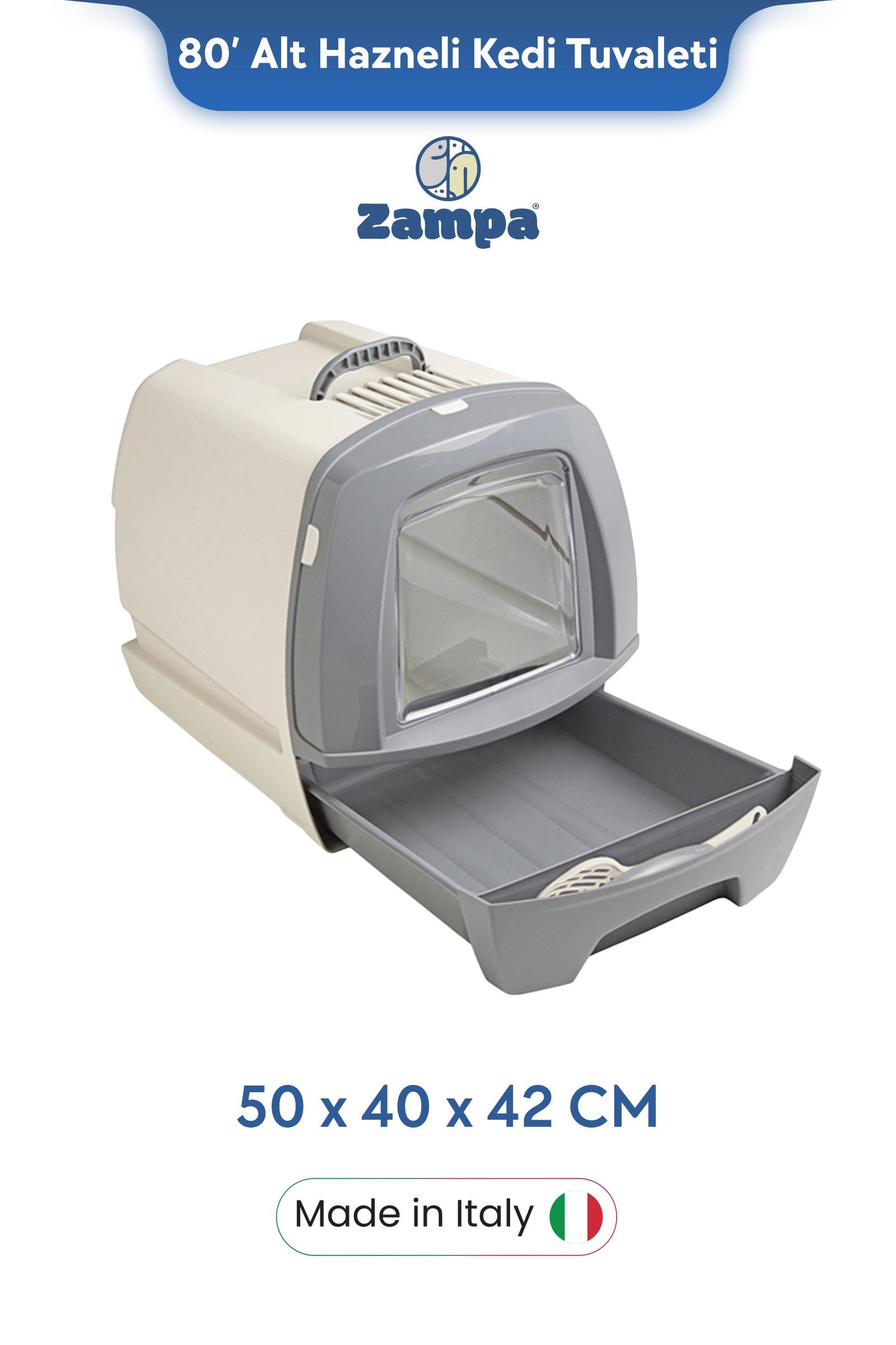 Zampa Plus 80' Alt Hazneli Kapalı Kedi Tuvaleti Küçük 50x40x42 cm