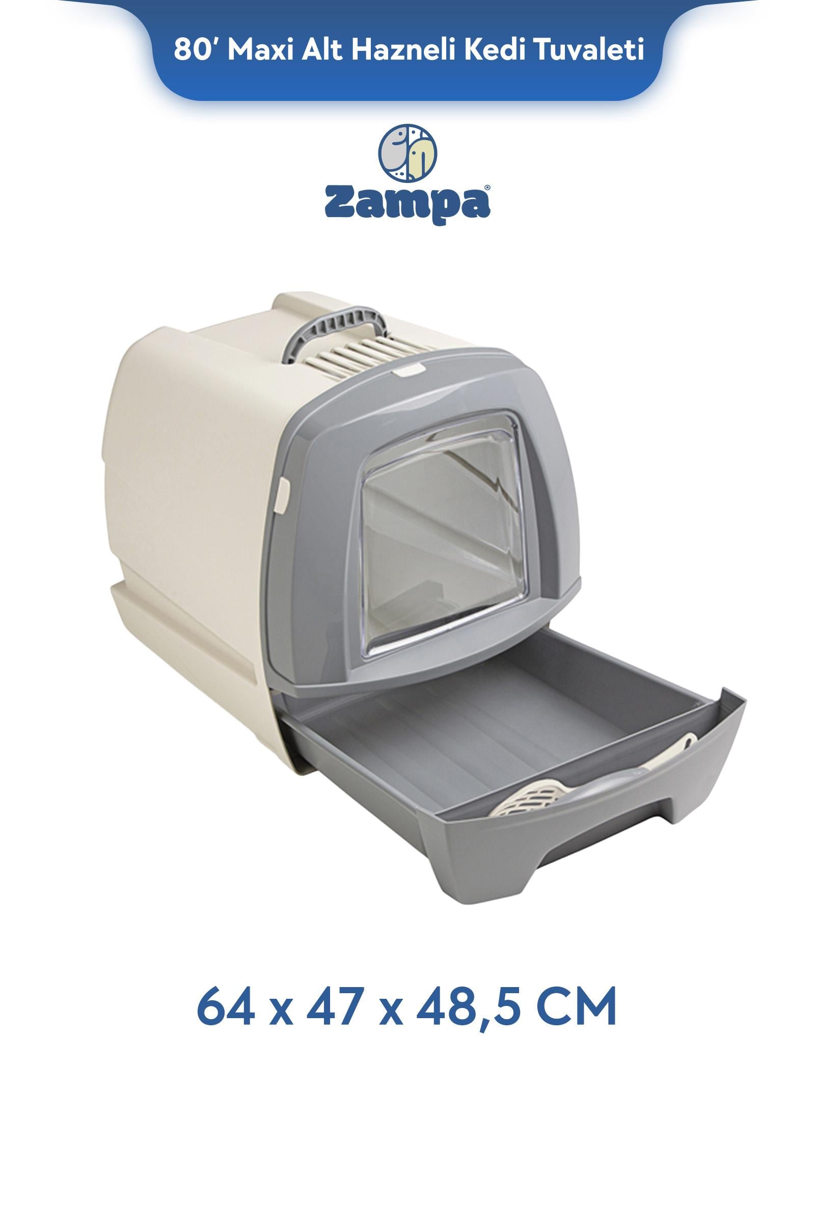 Zampa Plus 80' MAXI Alt Hazneli Kapalı Kedi Tuvaleti Büyük 64x47x48,5 cm